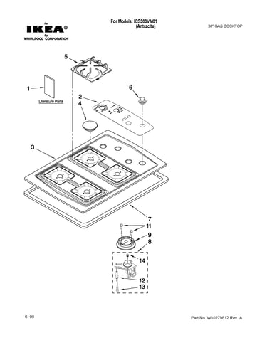 Cooktop, burner and grate parts