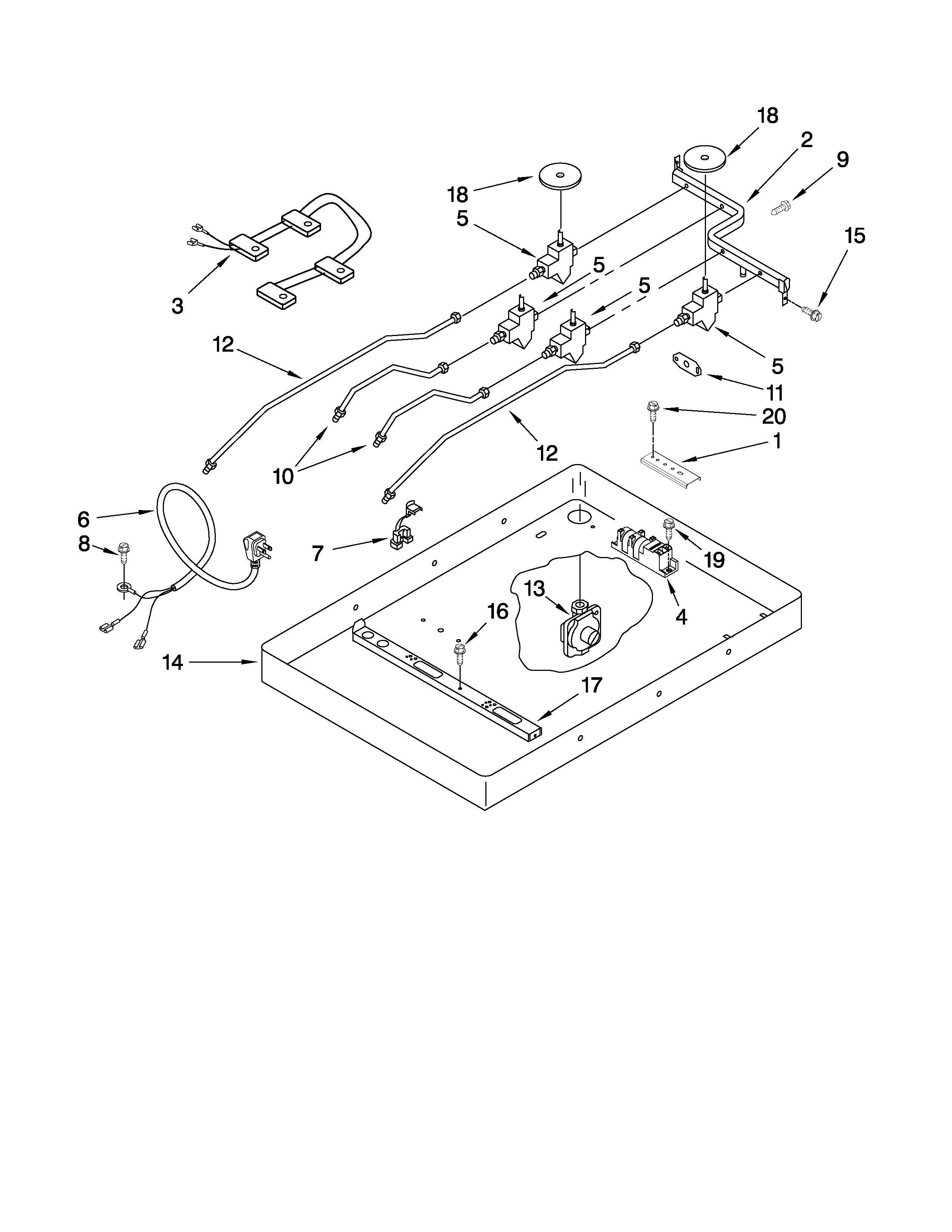 BURNER BOX, GAS VALVES, AND SWITCHES