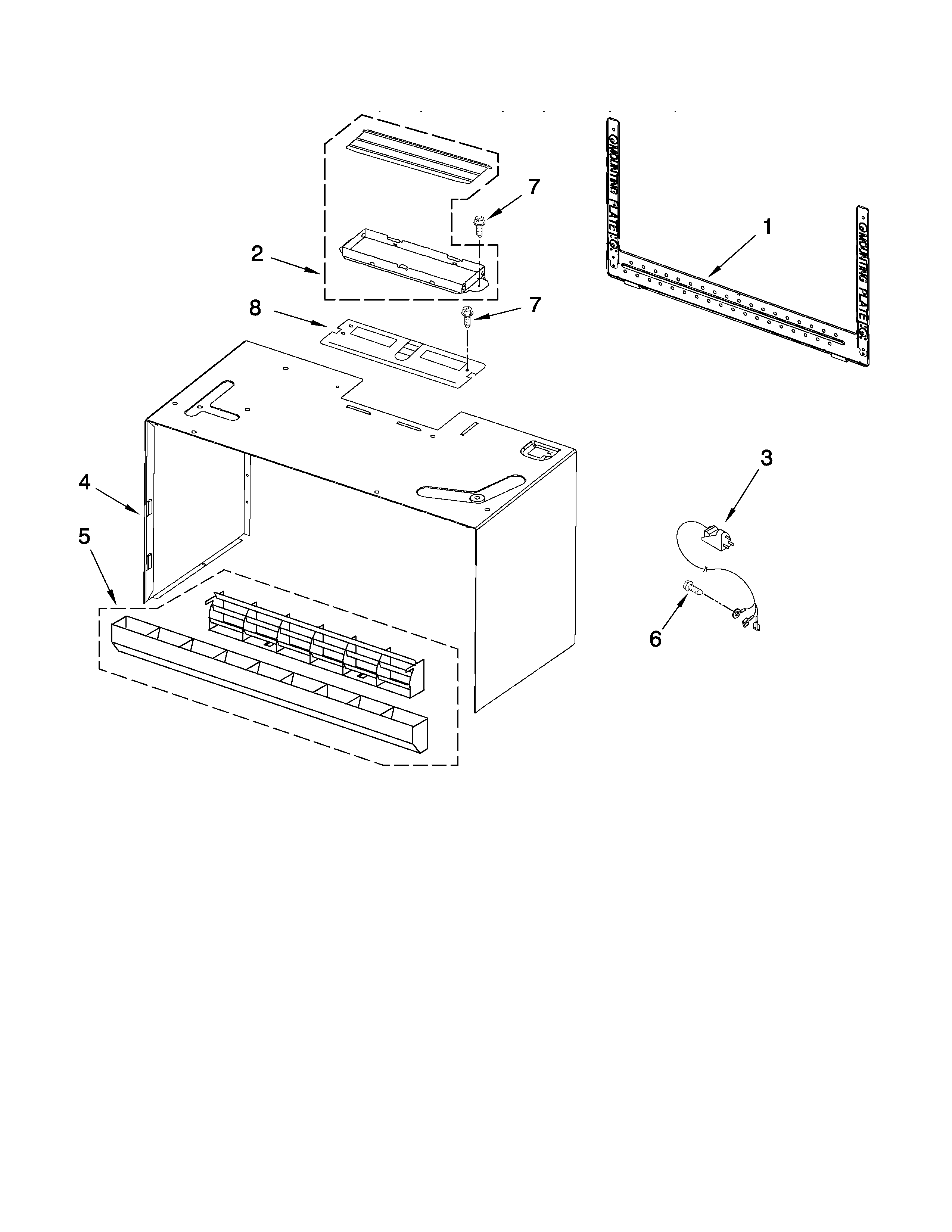 Cabinet and installation parts