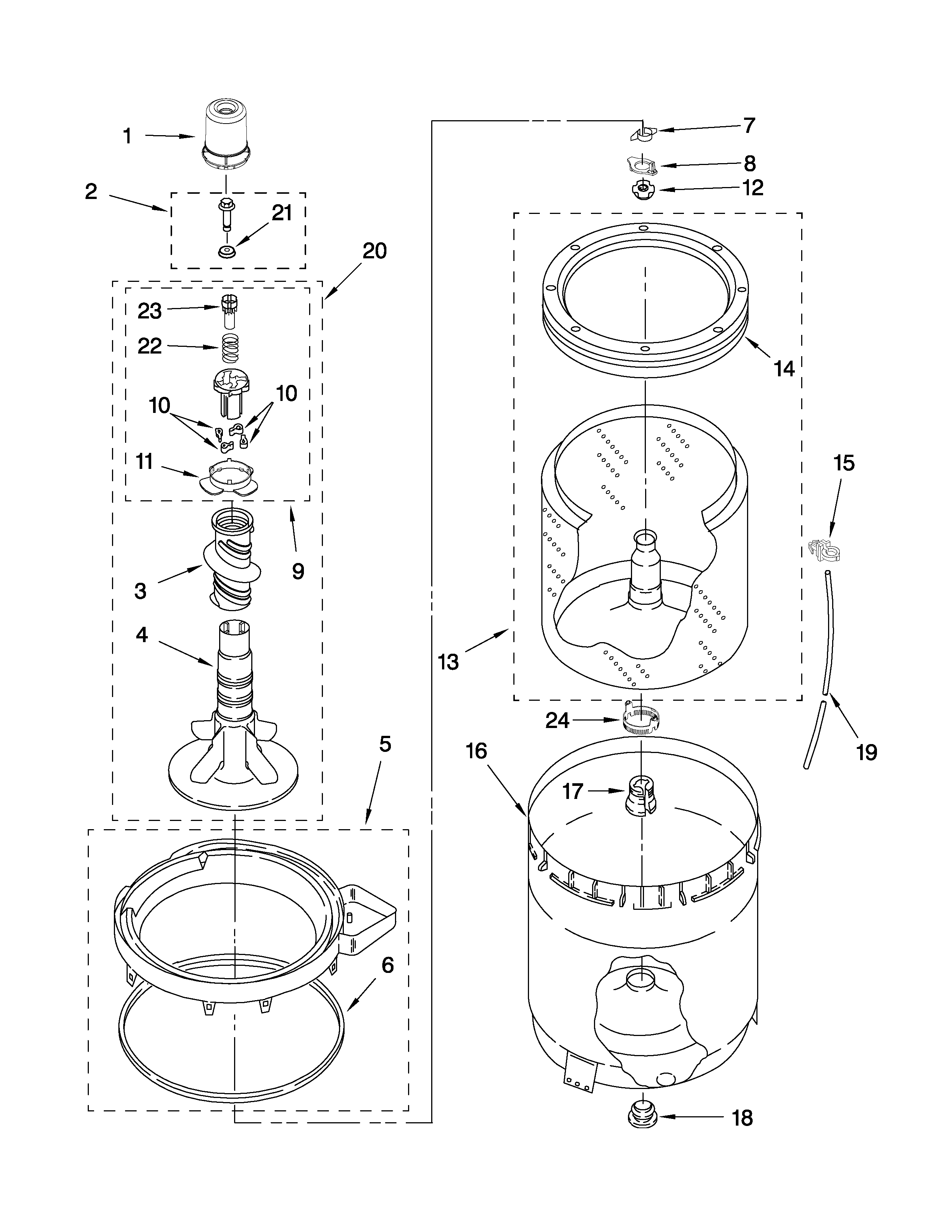 Agitator, basket and tub parts