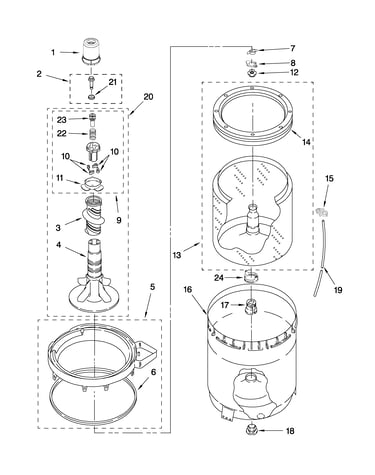 Agitator, basket and tub parts