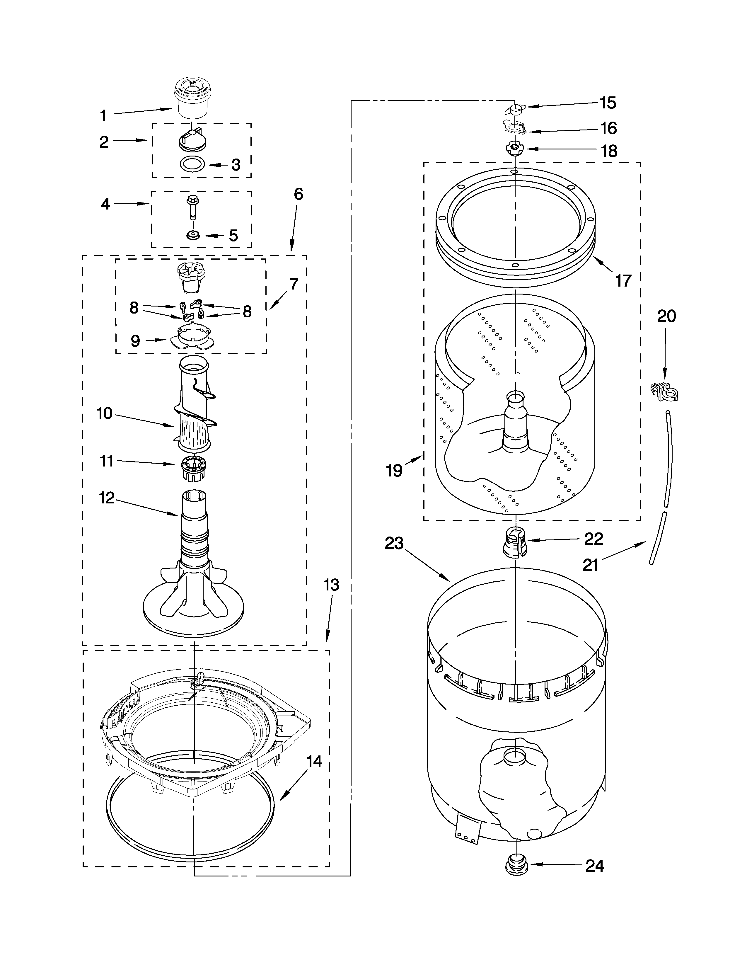 Agitator, basket and tub parts