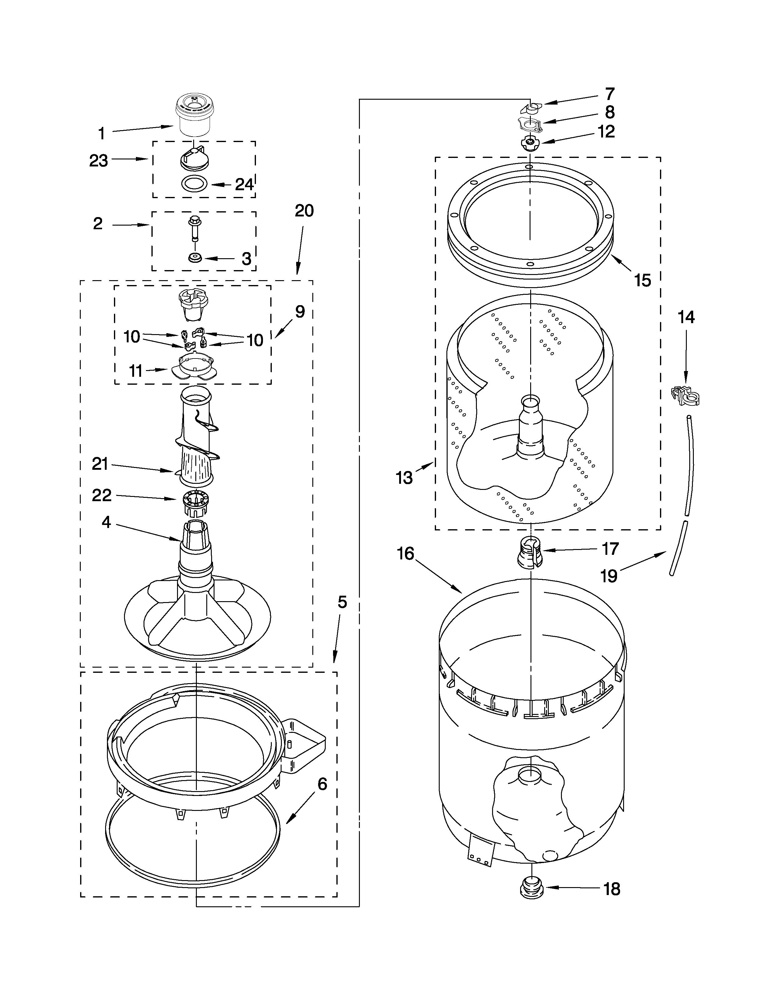 Agitator, basket and tub parts