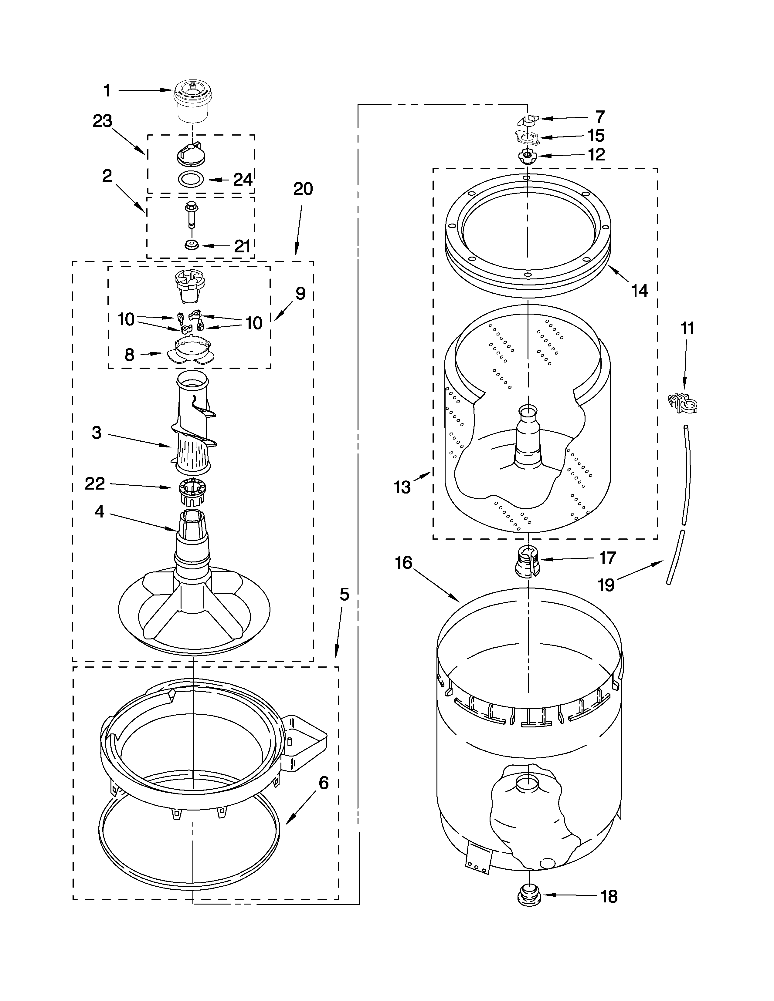 Agitator, basket and tub parts