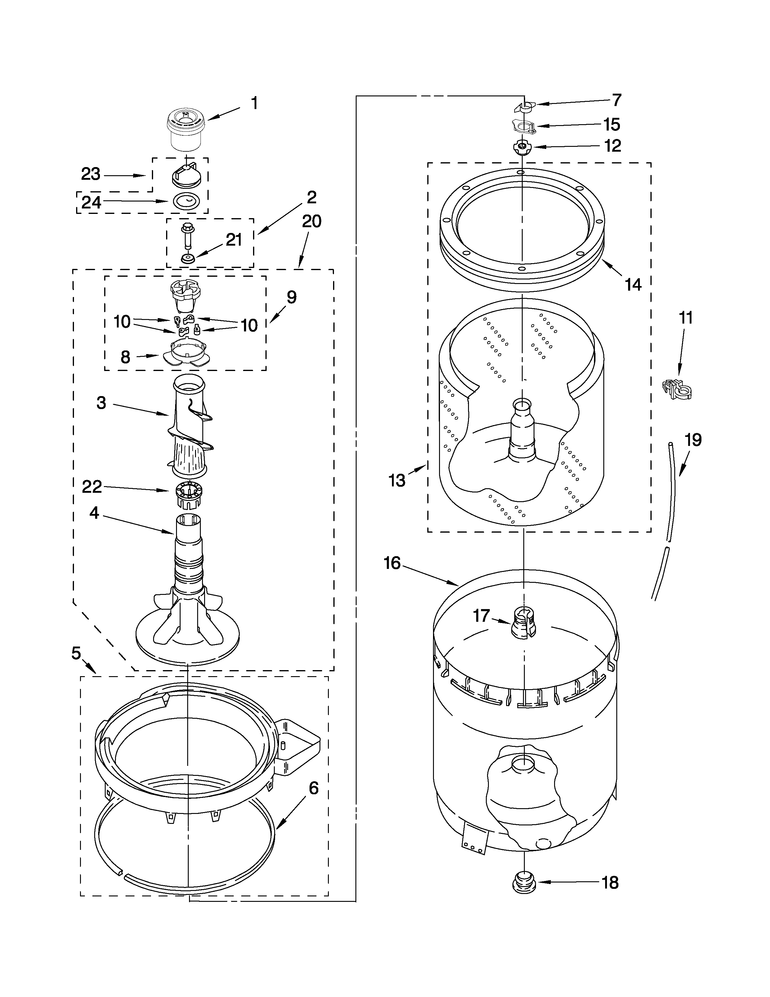 Agitator, basket and tub parts