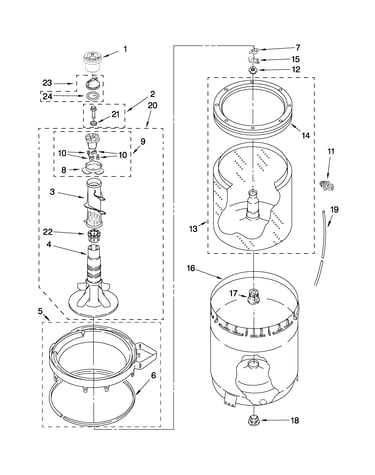 Agitator, basket and tub parts