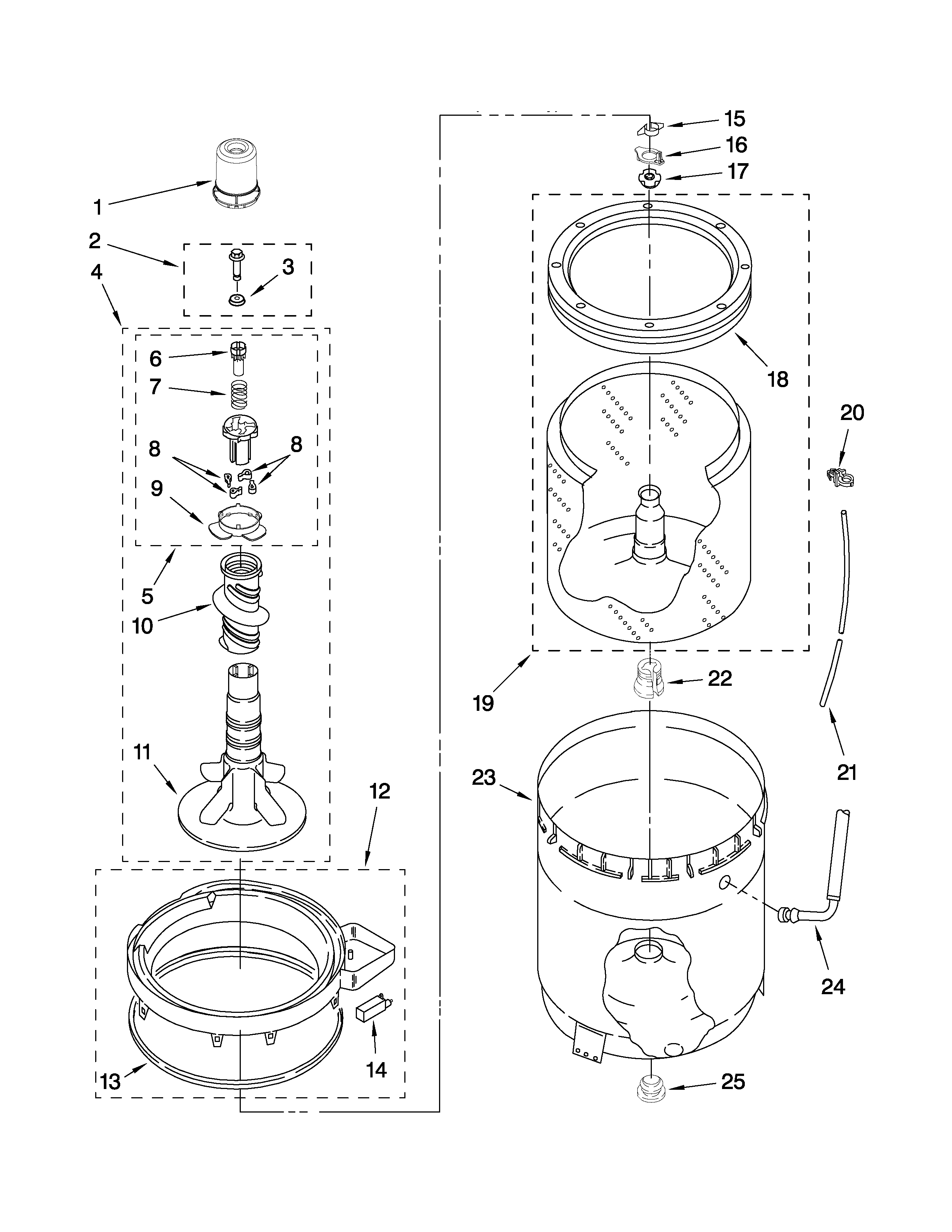 Agitator, basket and tub parts