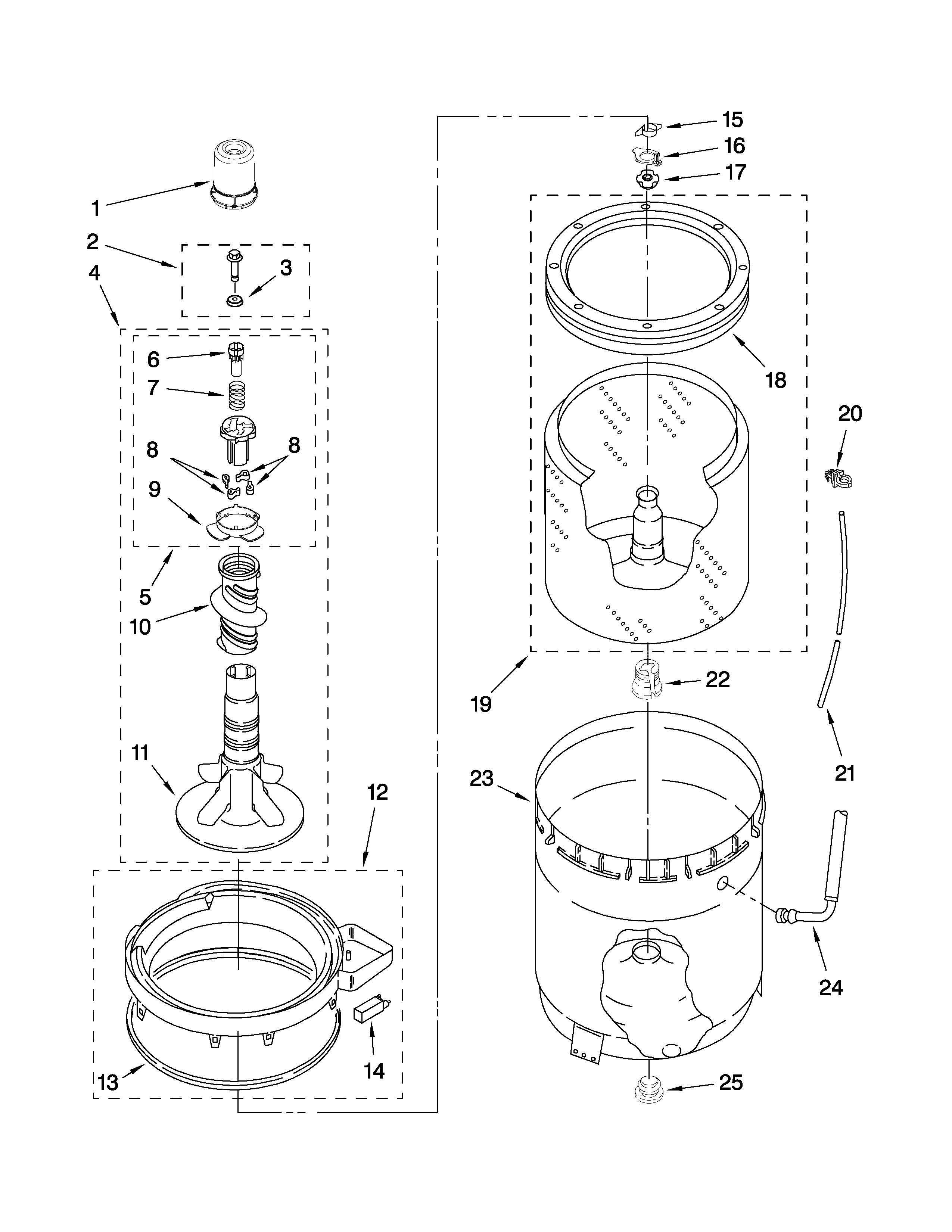 Agitator, basket and tub parts