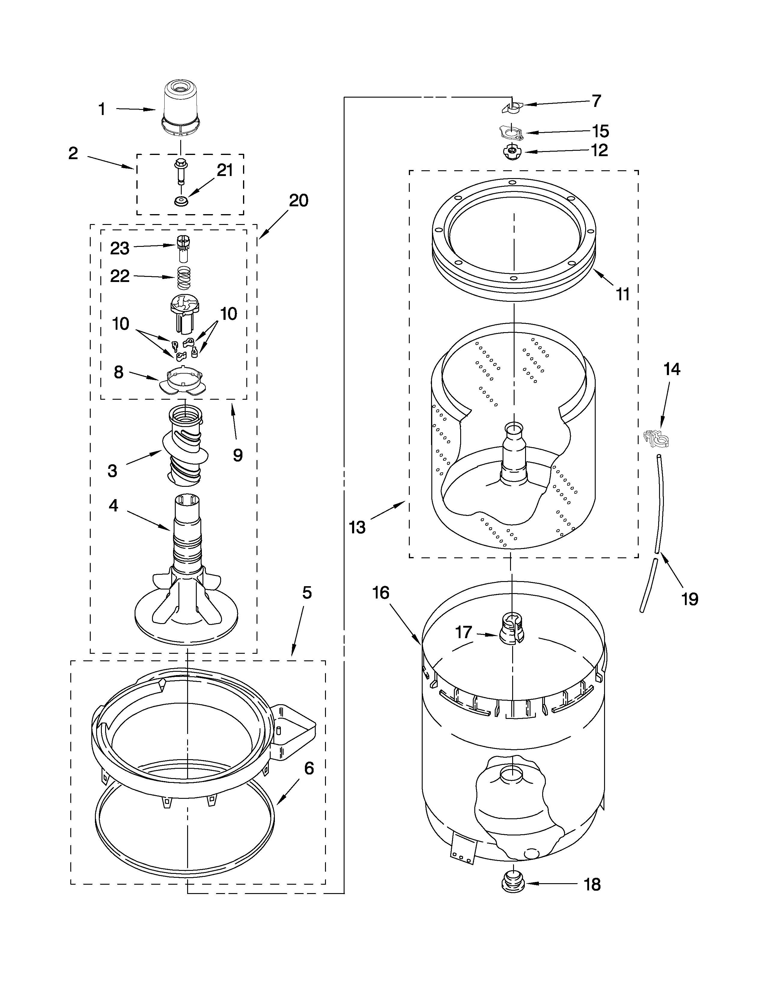Agitator, basket and tub parts