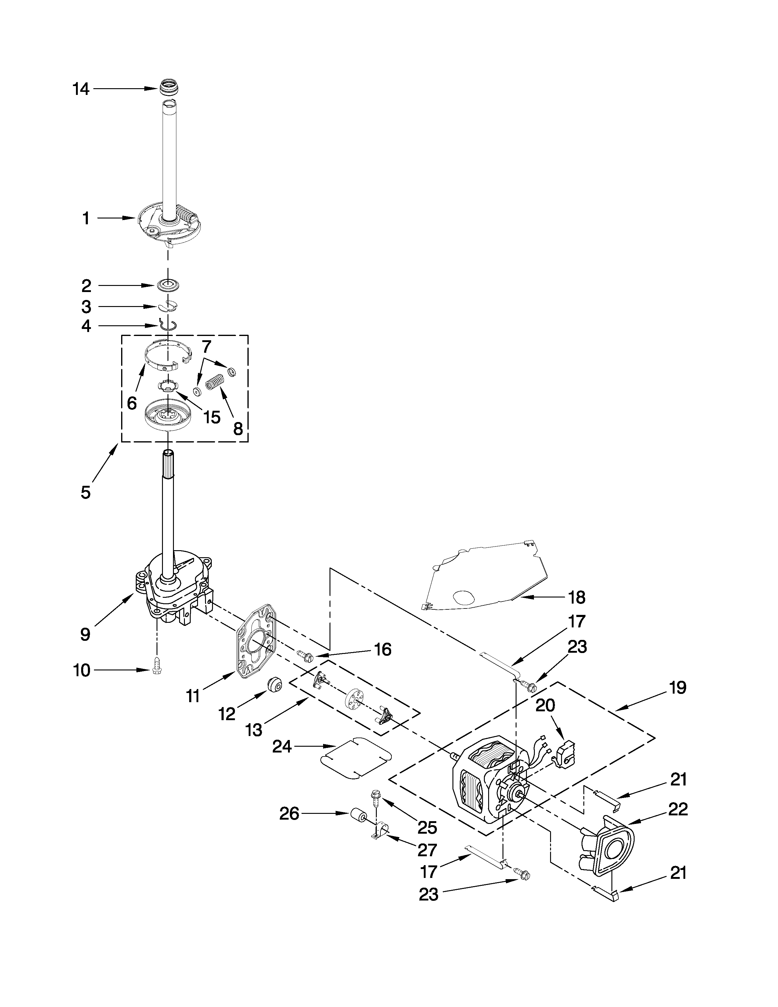 Brake, clutch, gearcase, motor and pump parts
