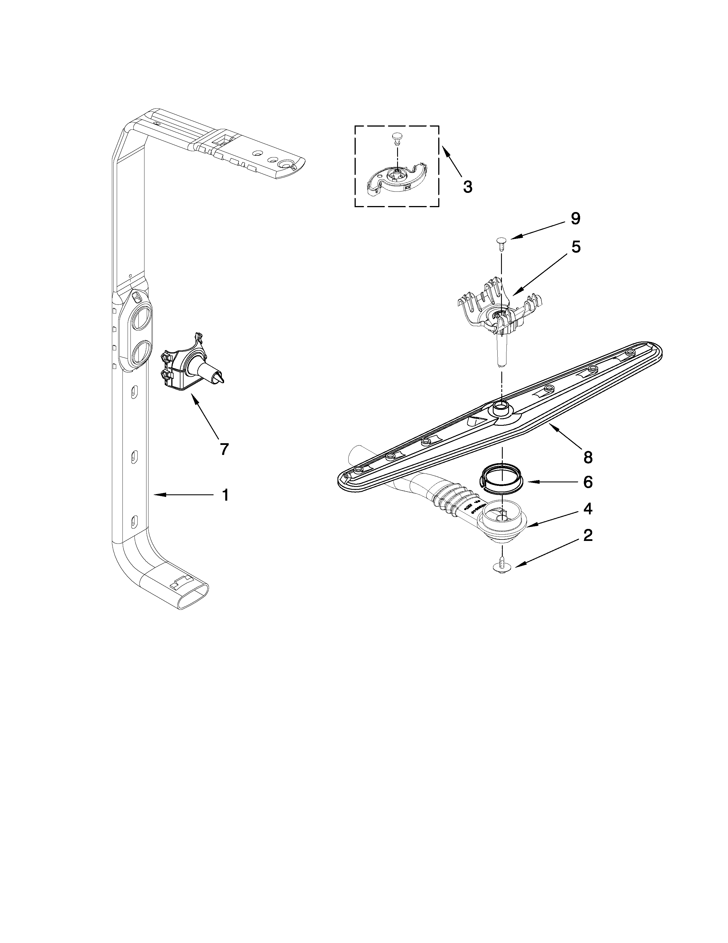Upper wash and rinse parts