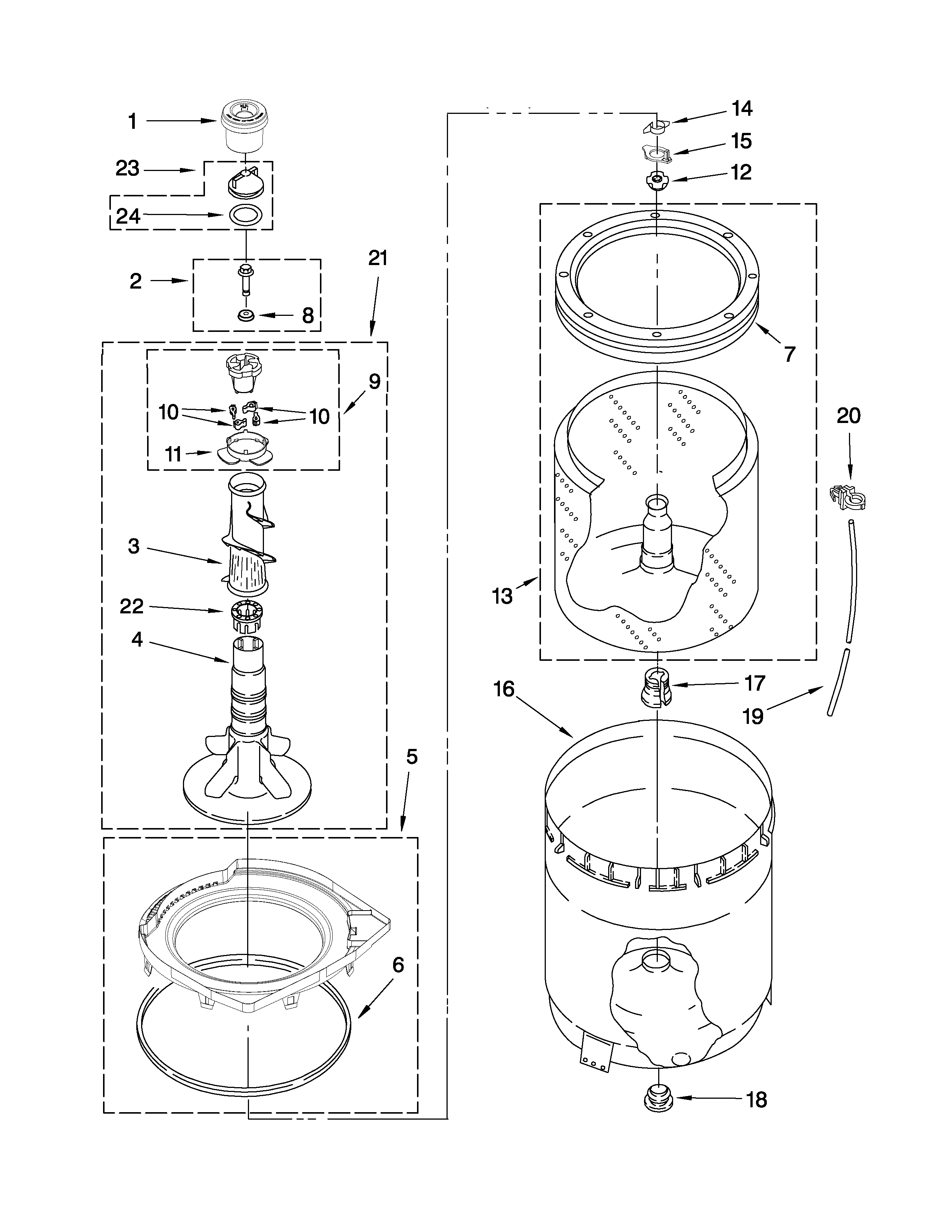 Agitator, basket and tub parts