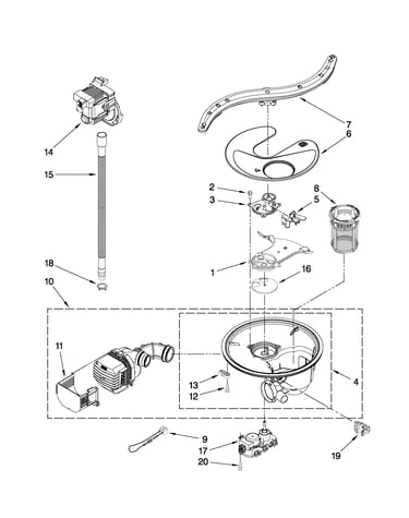 Pump, washarm and motor parts