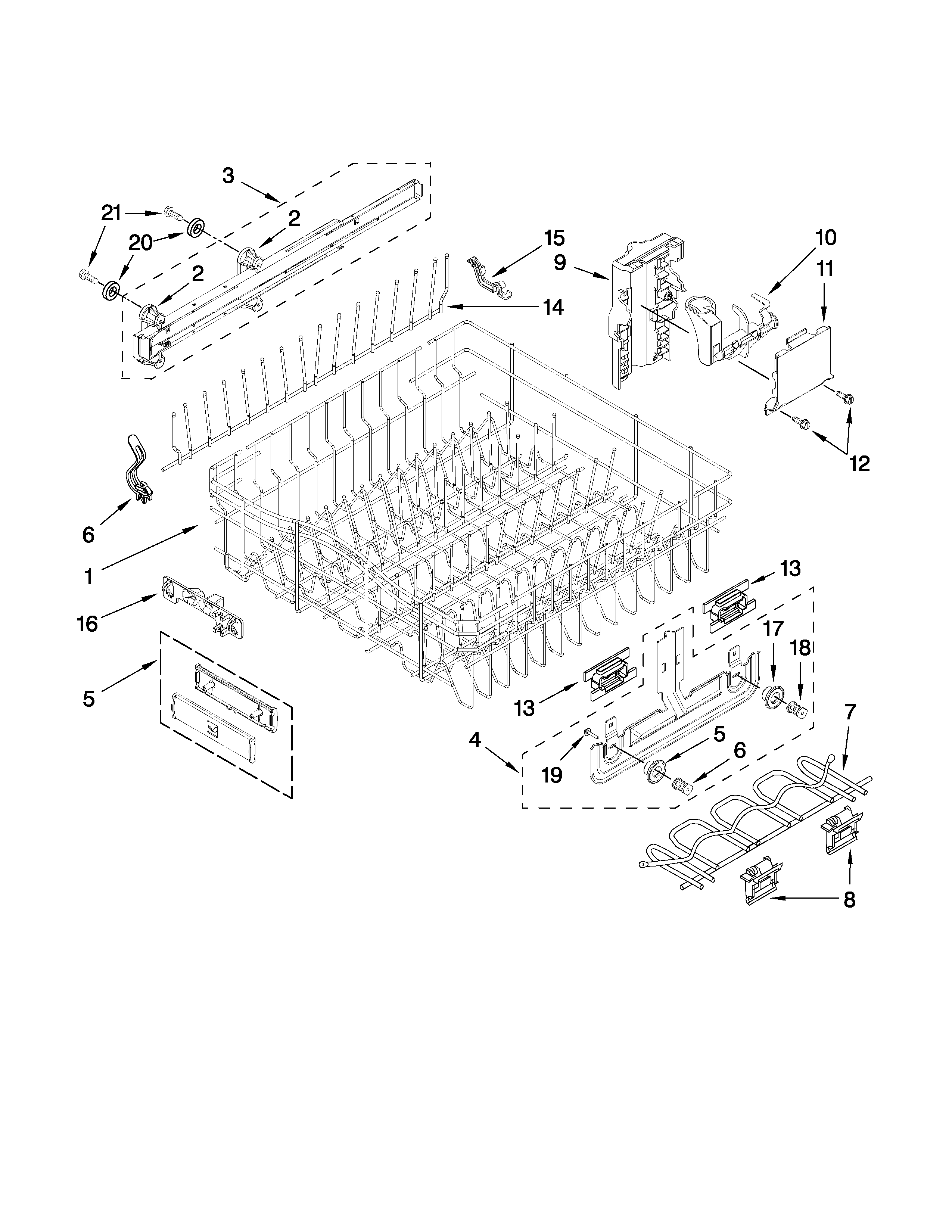 Upper rack and track parts