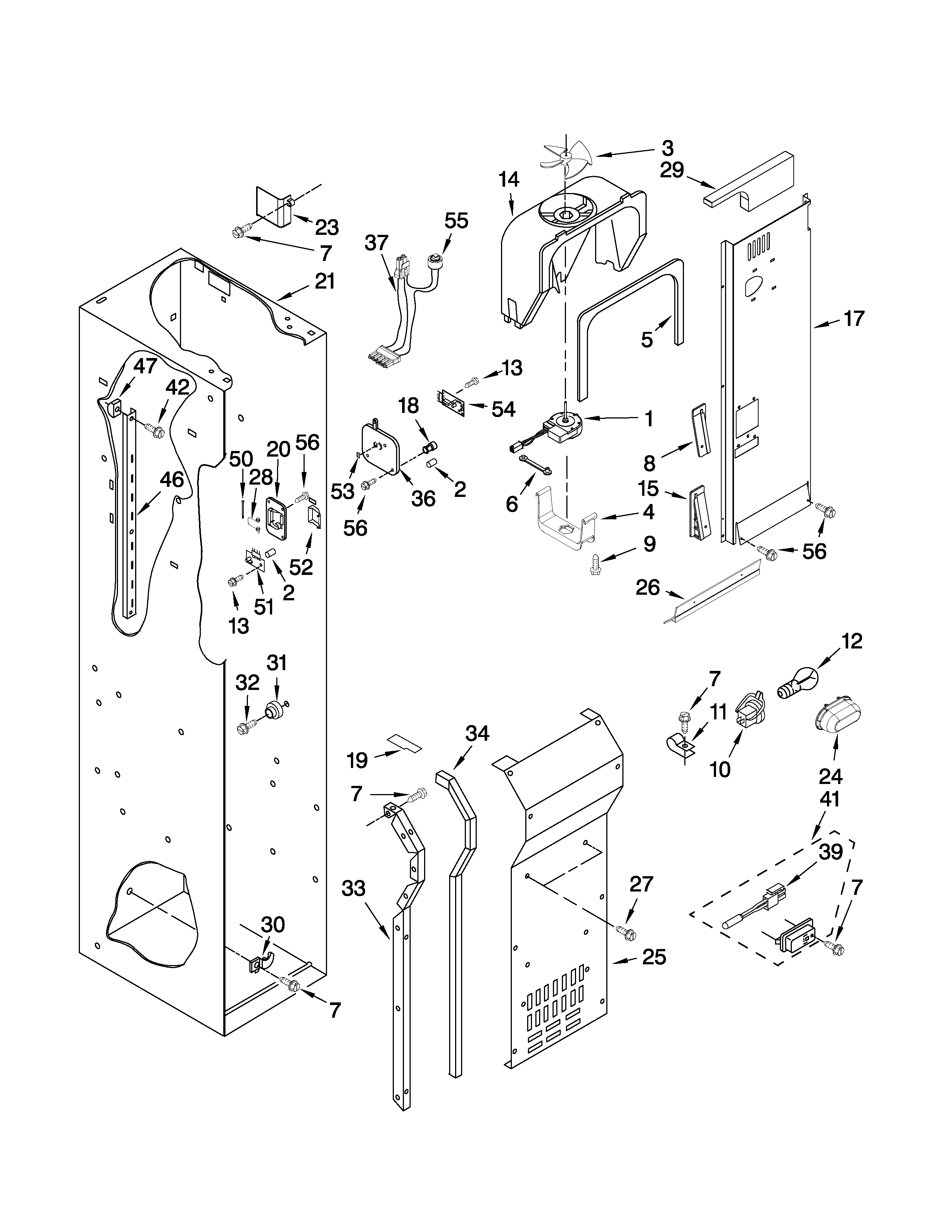 Freezer liner and air flow parts