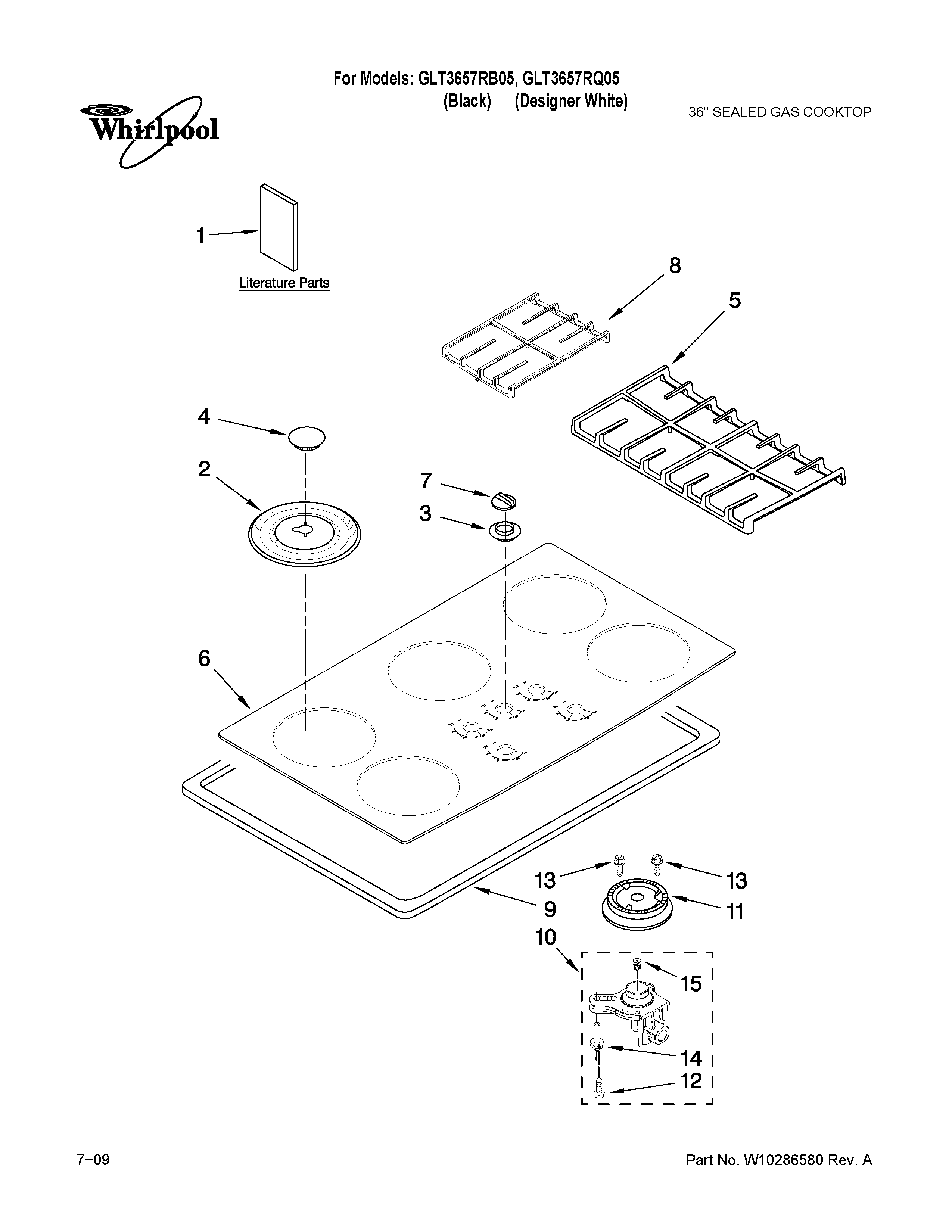 Cooktop, burner and grate parts
