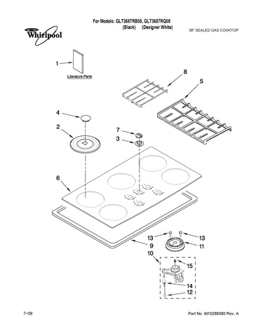 Cooktop, burner and grate parts