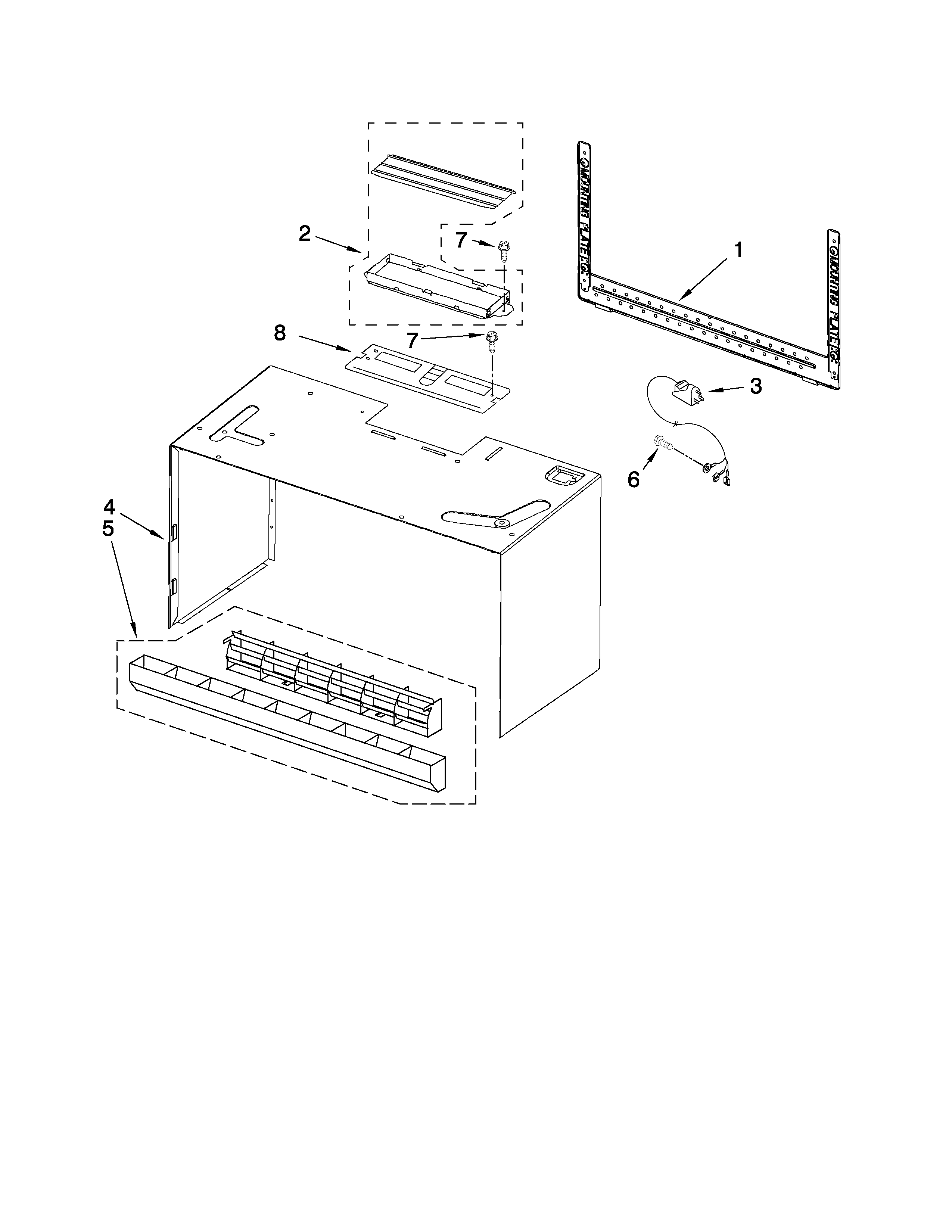 Cabinet and installation parts