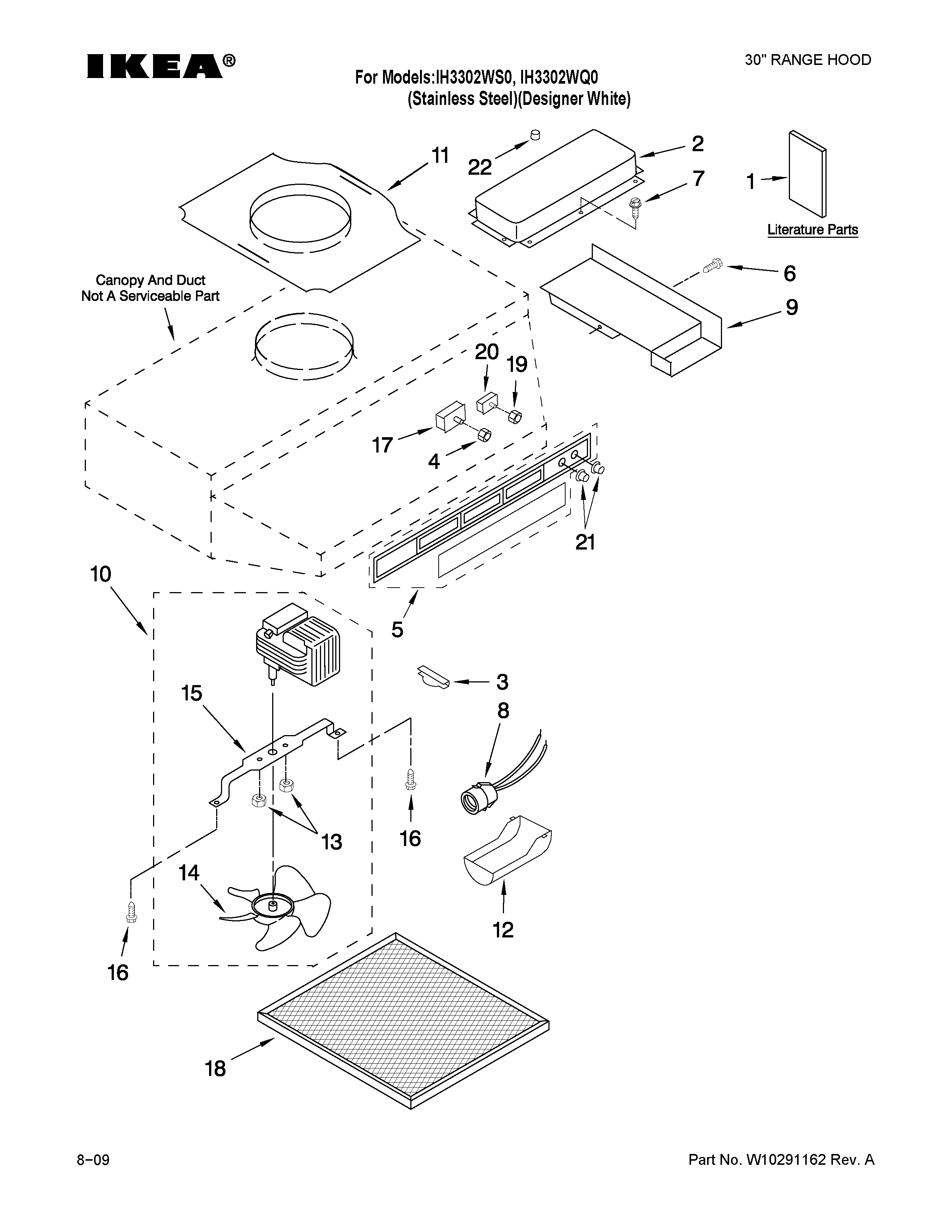 Range hood parts