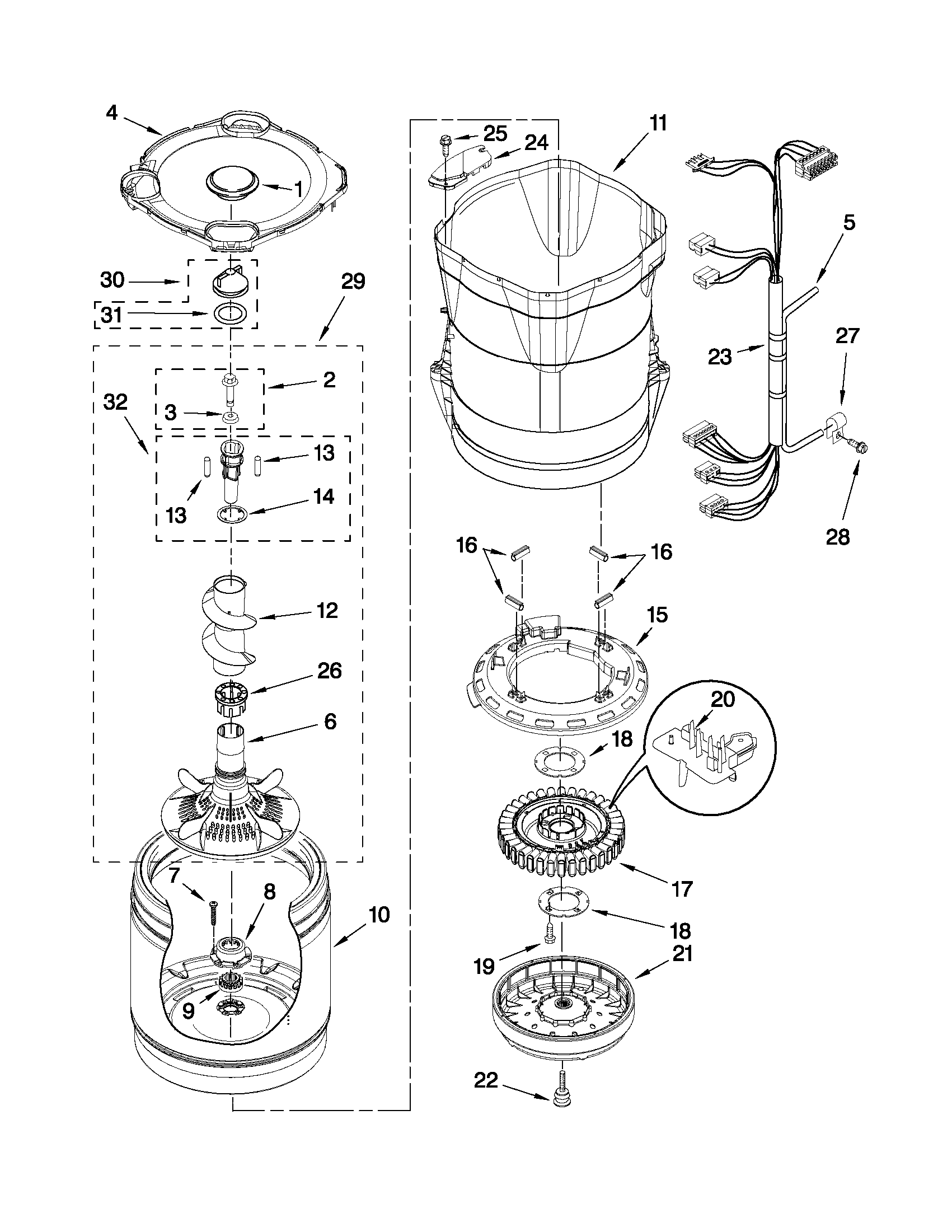 MOTOR, BASKET AND TUB PARTS