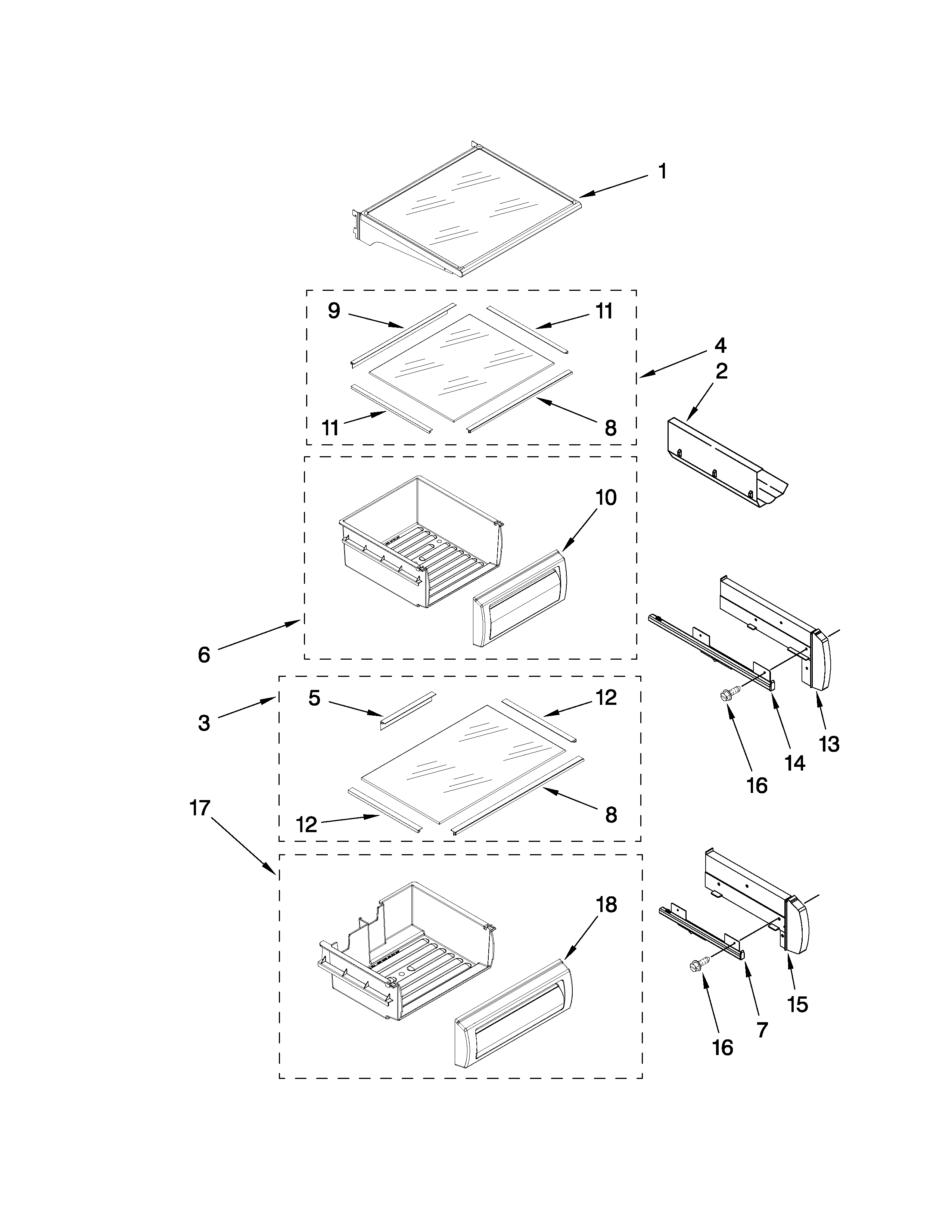 Refrigerator shelf parts
