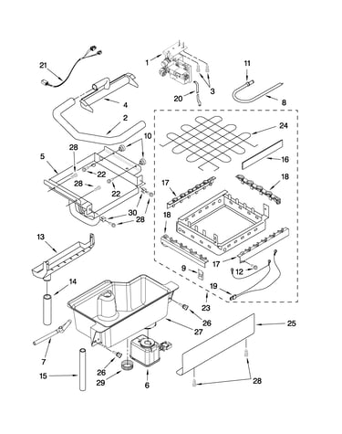 Evaporator, ice cutter grid and water parts