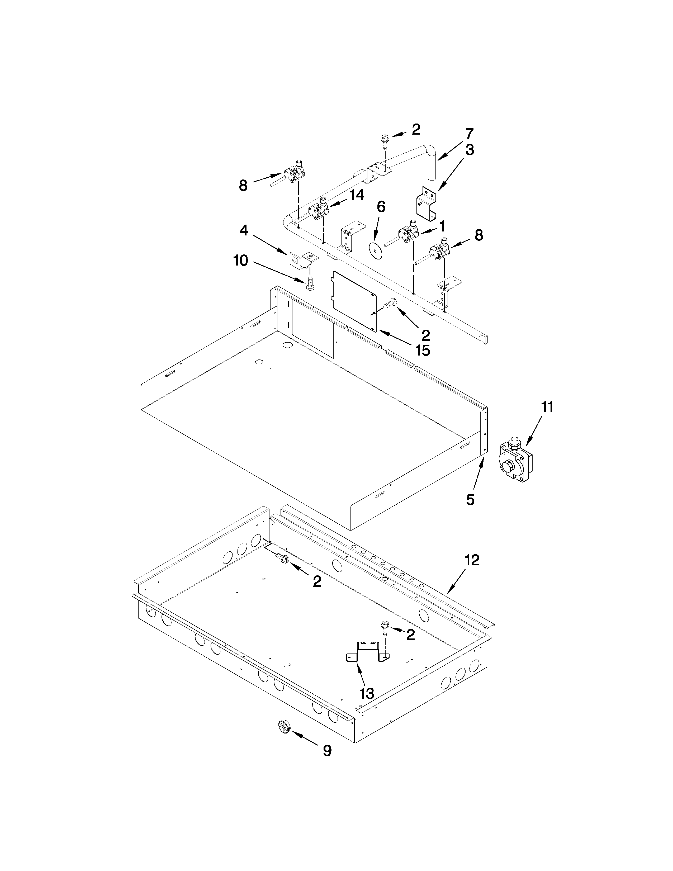 BURNER BOX, GAS VALVES, AND SWITCHES