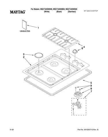 Cooktop, burner and grate parts
