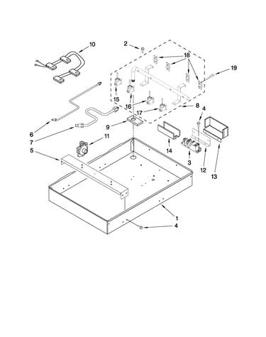 Burner box, gas valves, and switches