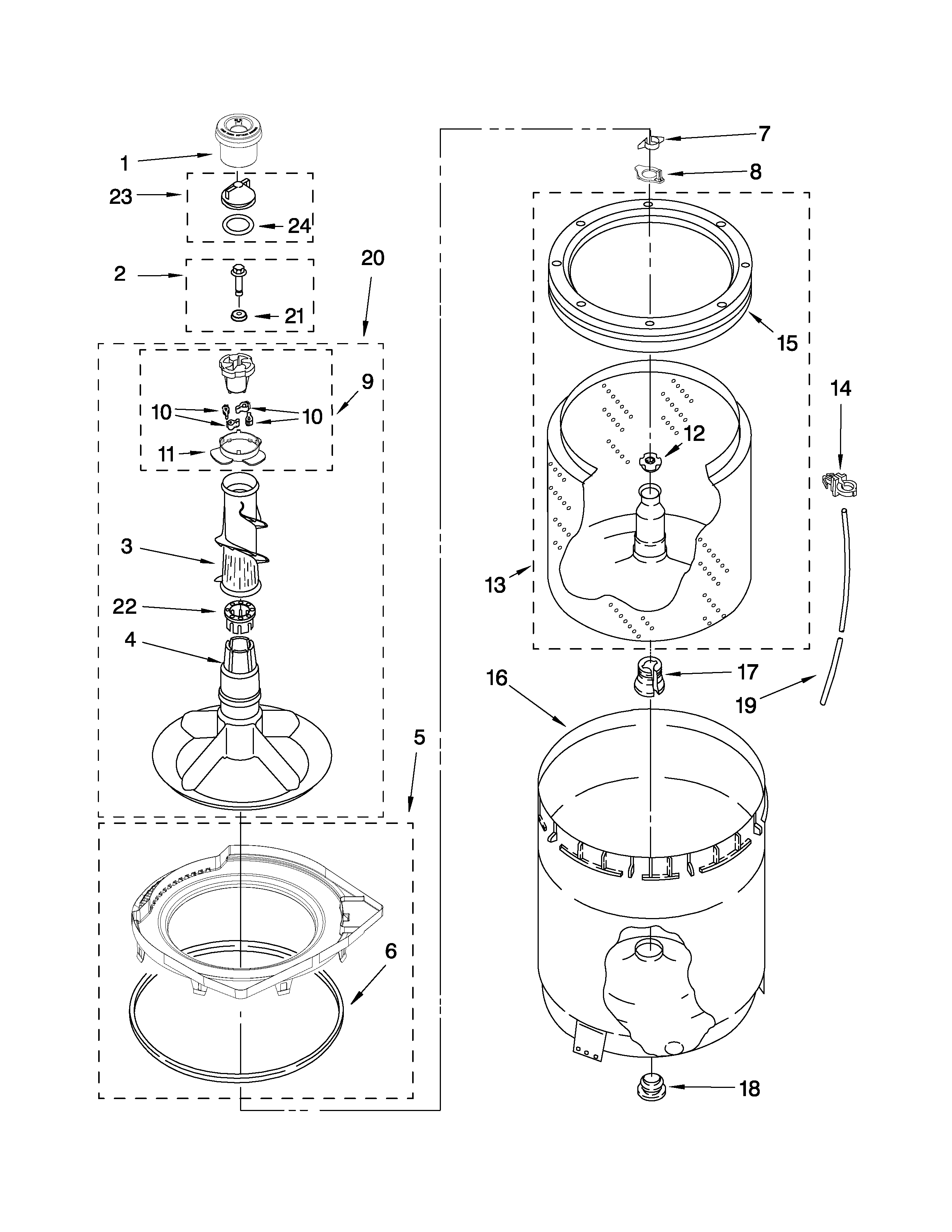 Agitator, basket and tub parts