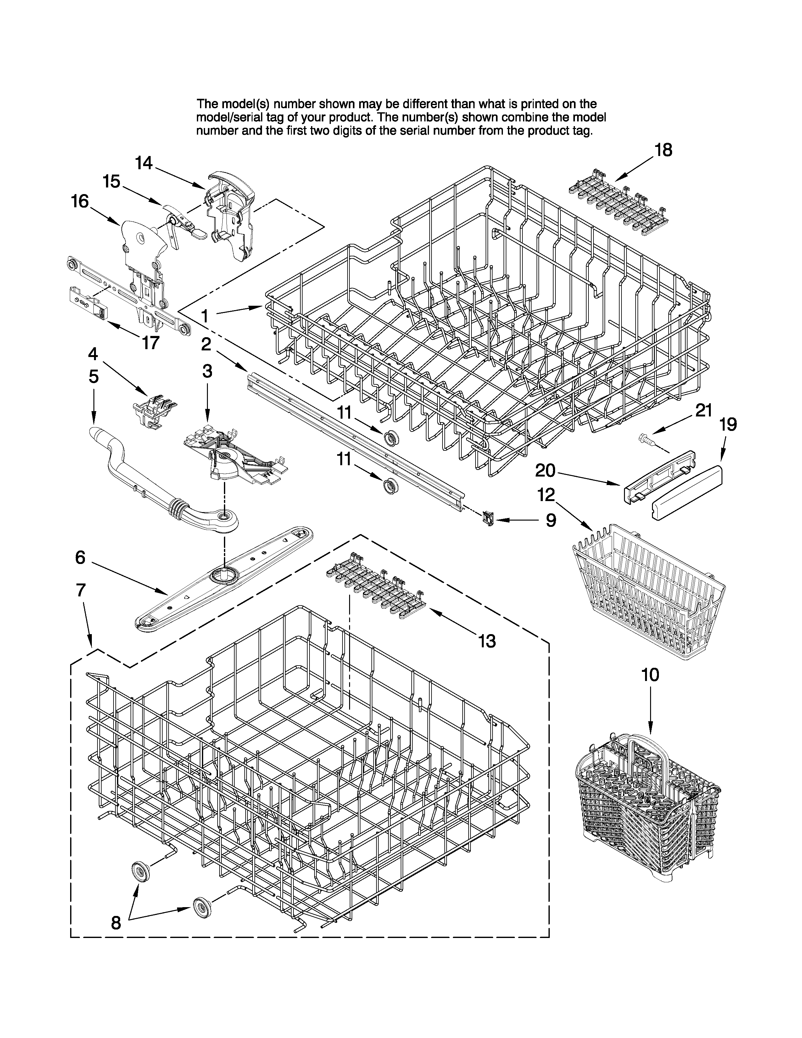 Upper and lower rack parts