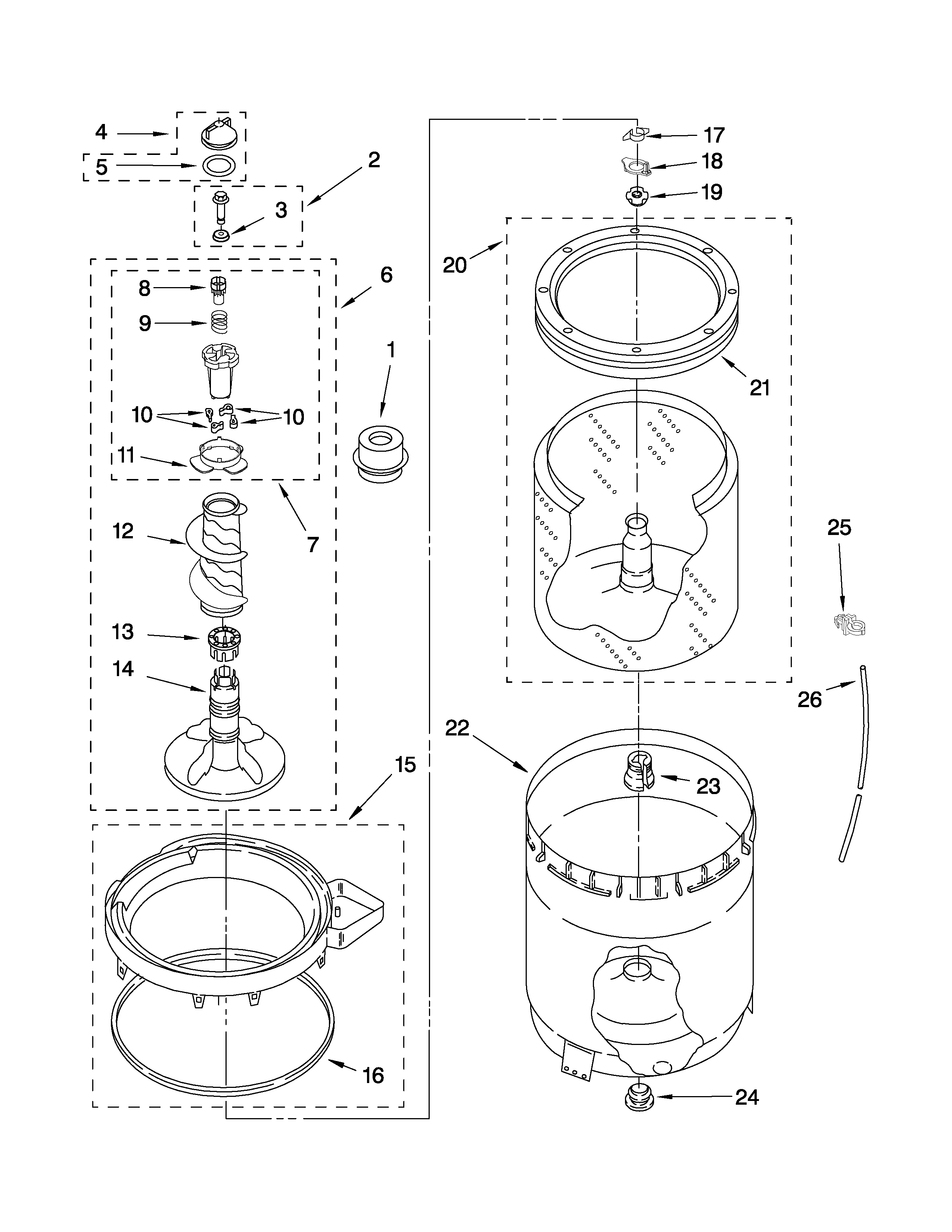 Agitator, basket and tub parts