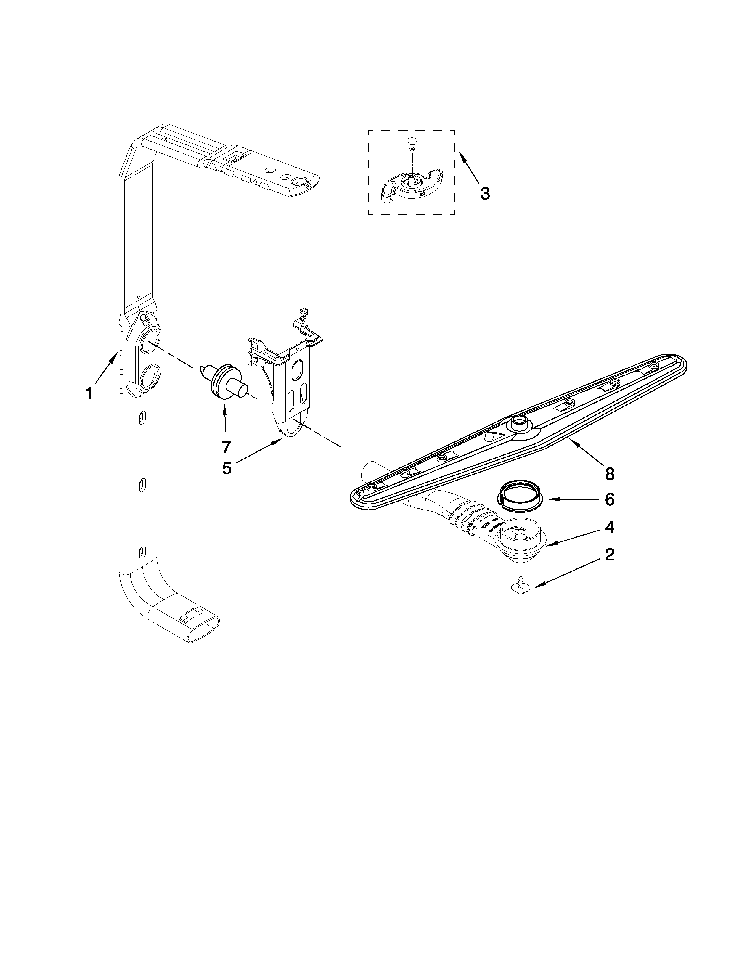 Upper wash and rinse parts