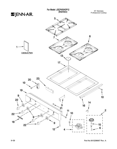 Cooktop, burner and grate parts