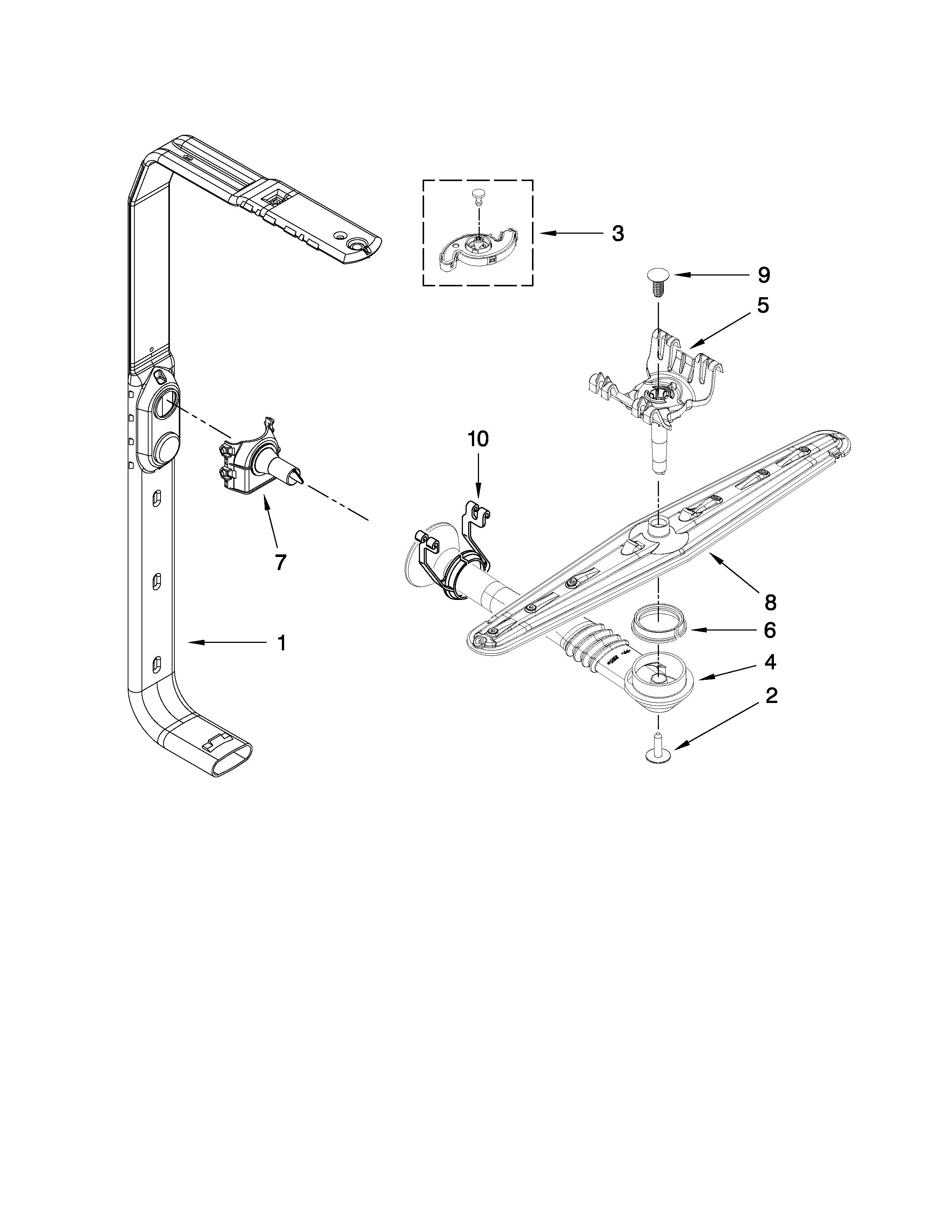 Upper wash and rinse parts