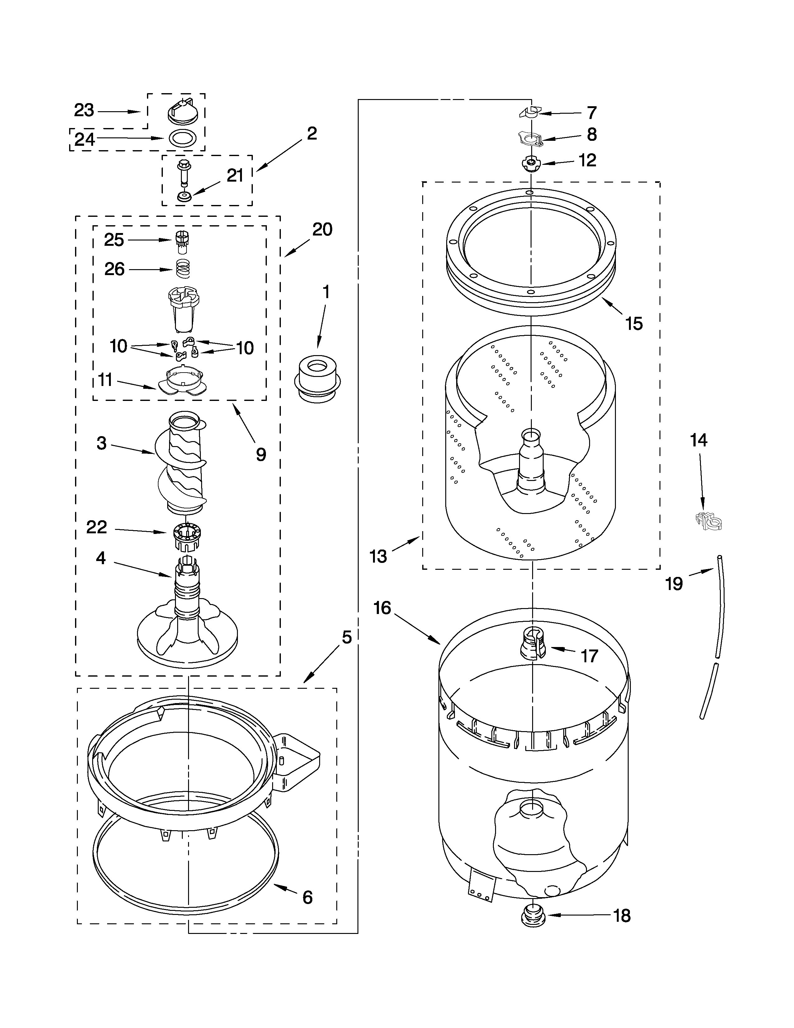 Agitator, basket and tub parts