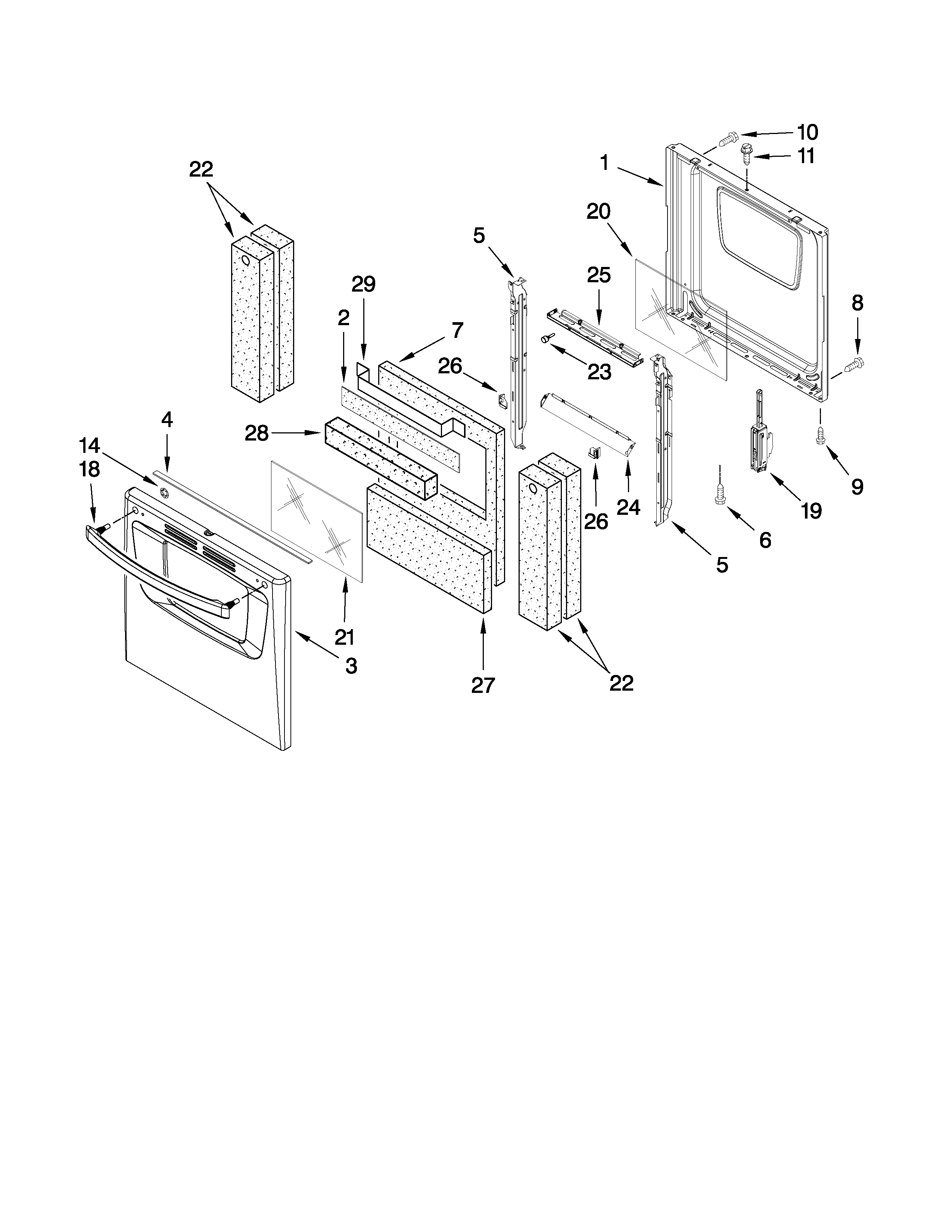 Oven door and drawer parts