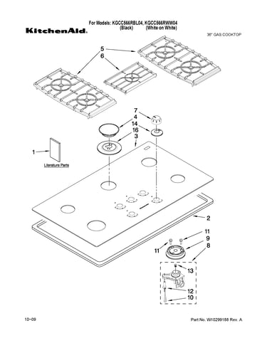 Cooktop, burner and grate parts