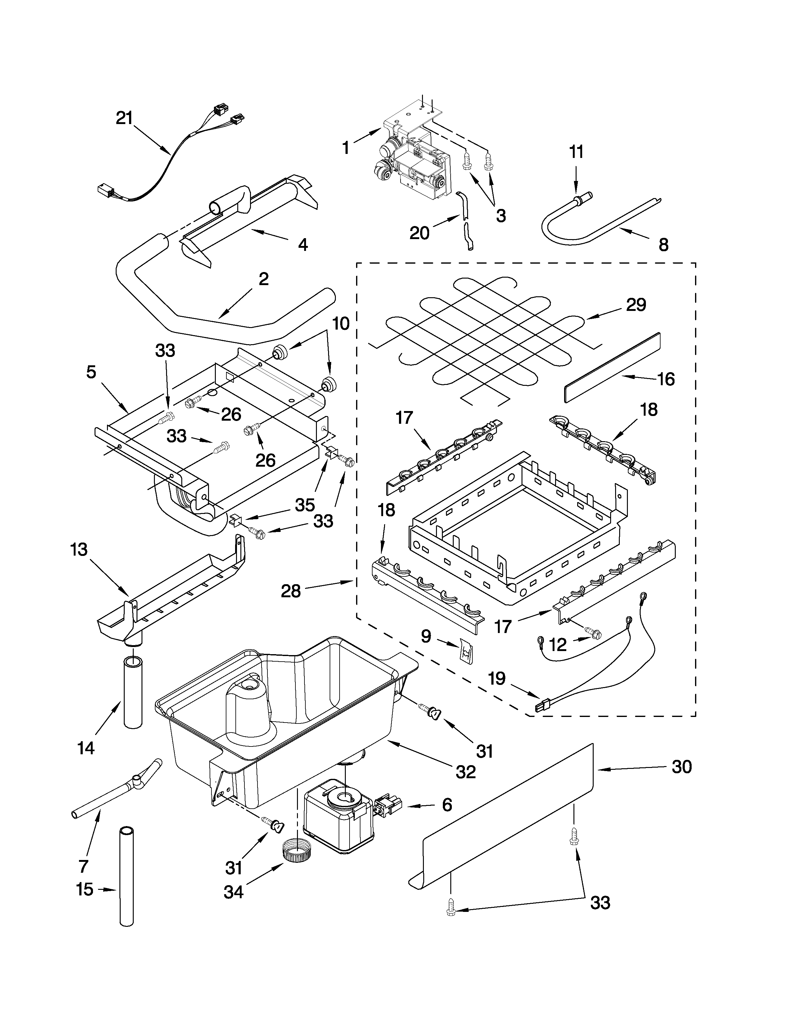 Evaporator, ice cutter grid and water parts