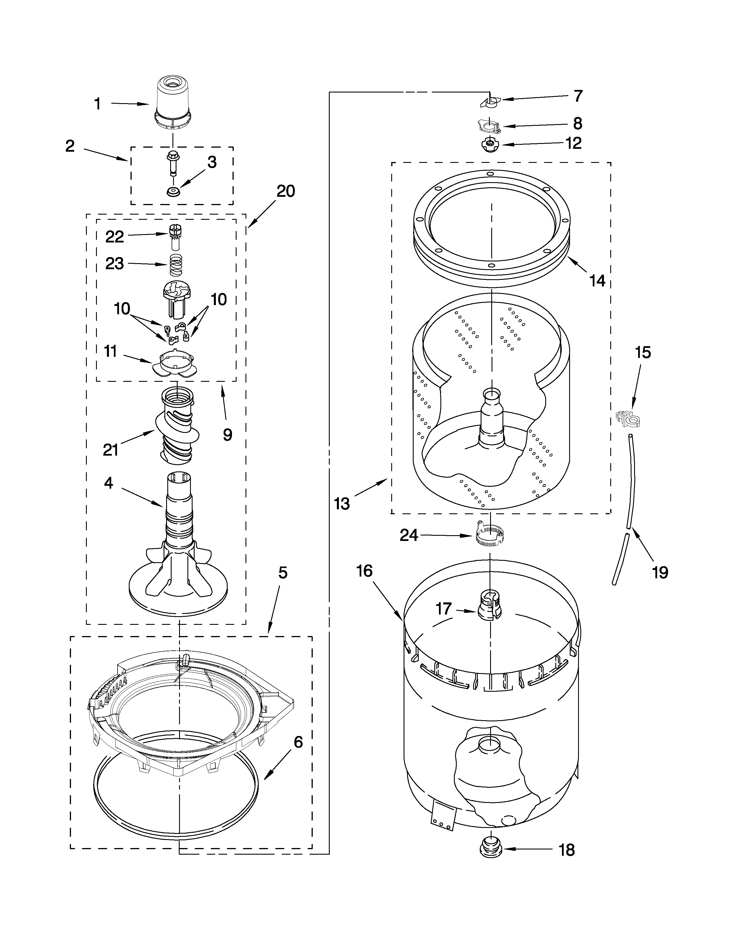 Agitator, basket and tub parts