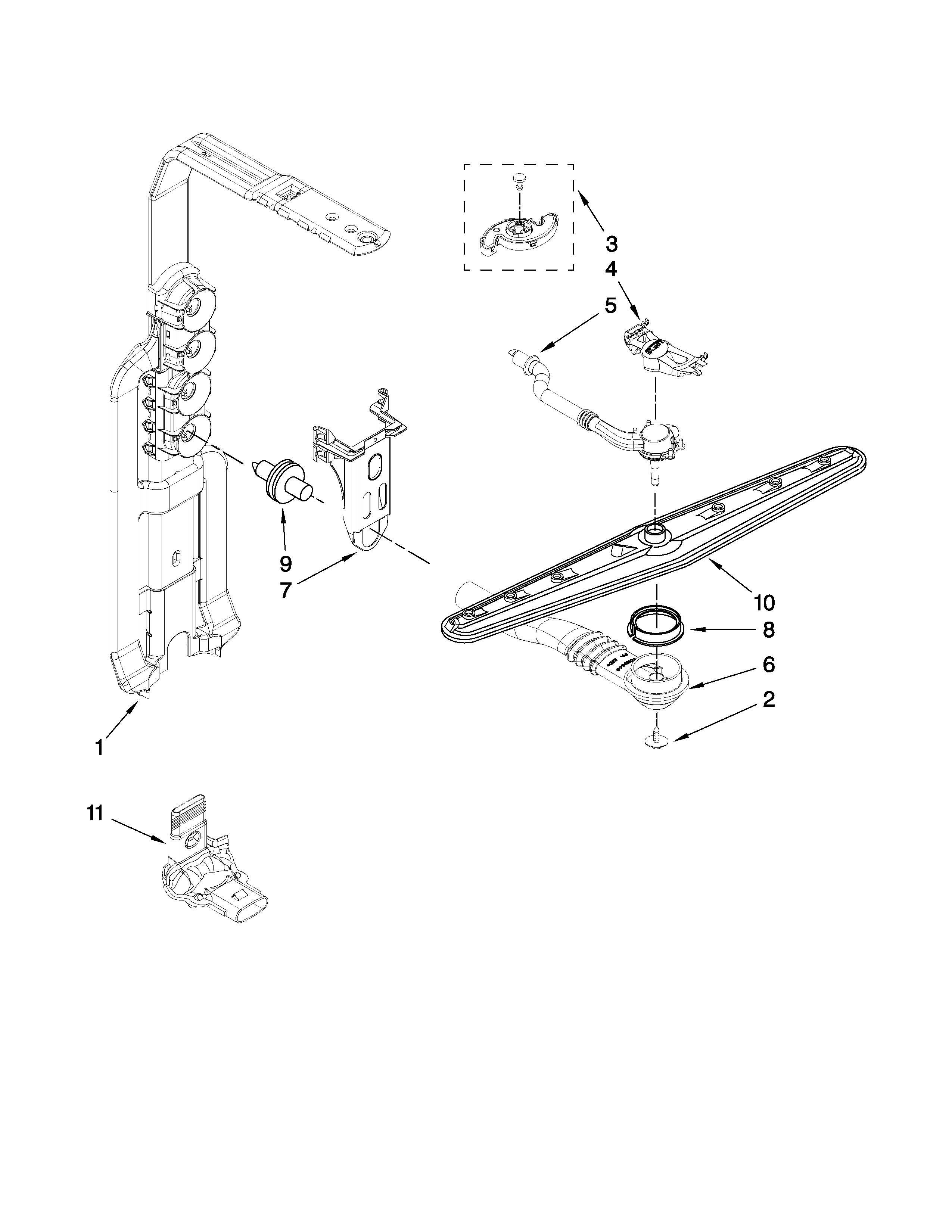 Upper wash and rinse parts