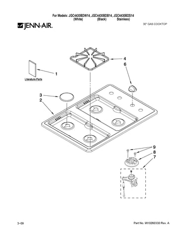 Cooktop, burner and grate parts