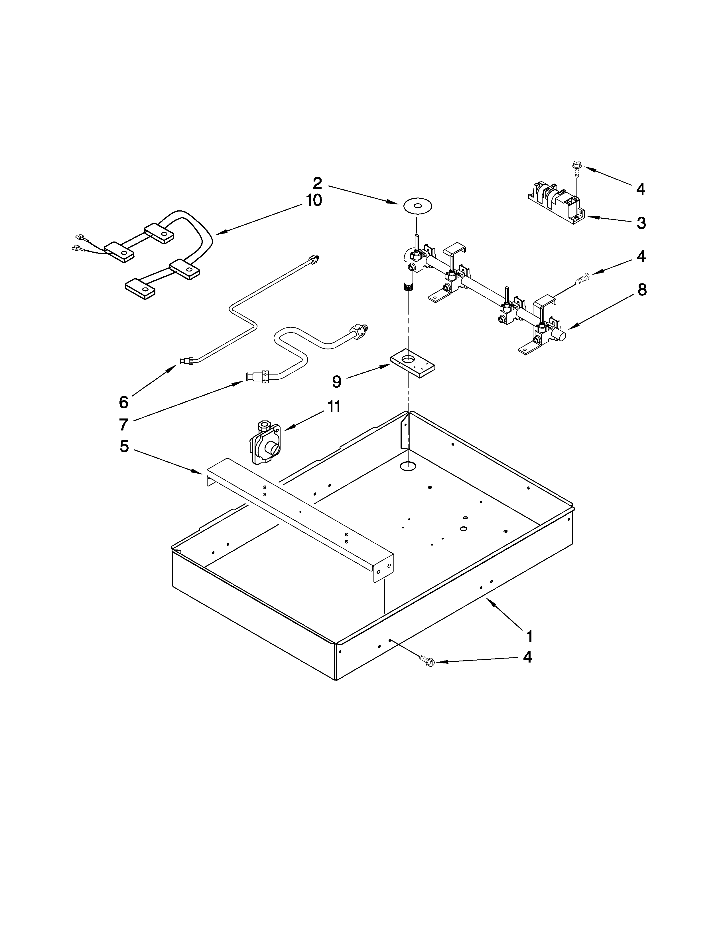 Burner box, gas valves, and switches
