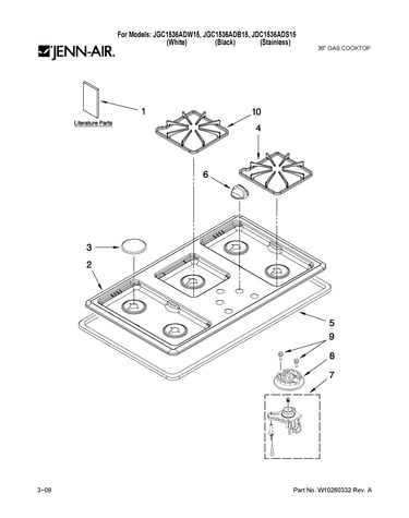 Cooktop, burner and grate parts