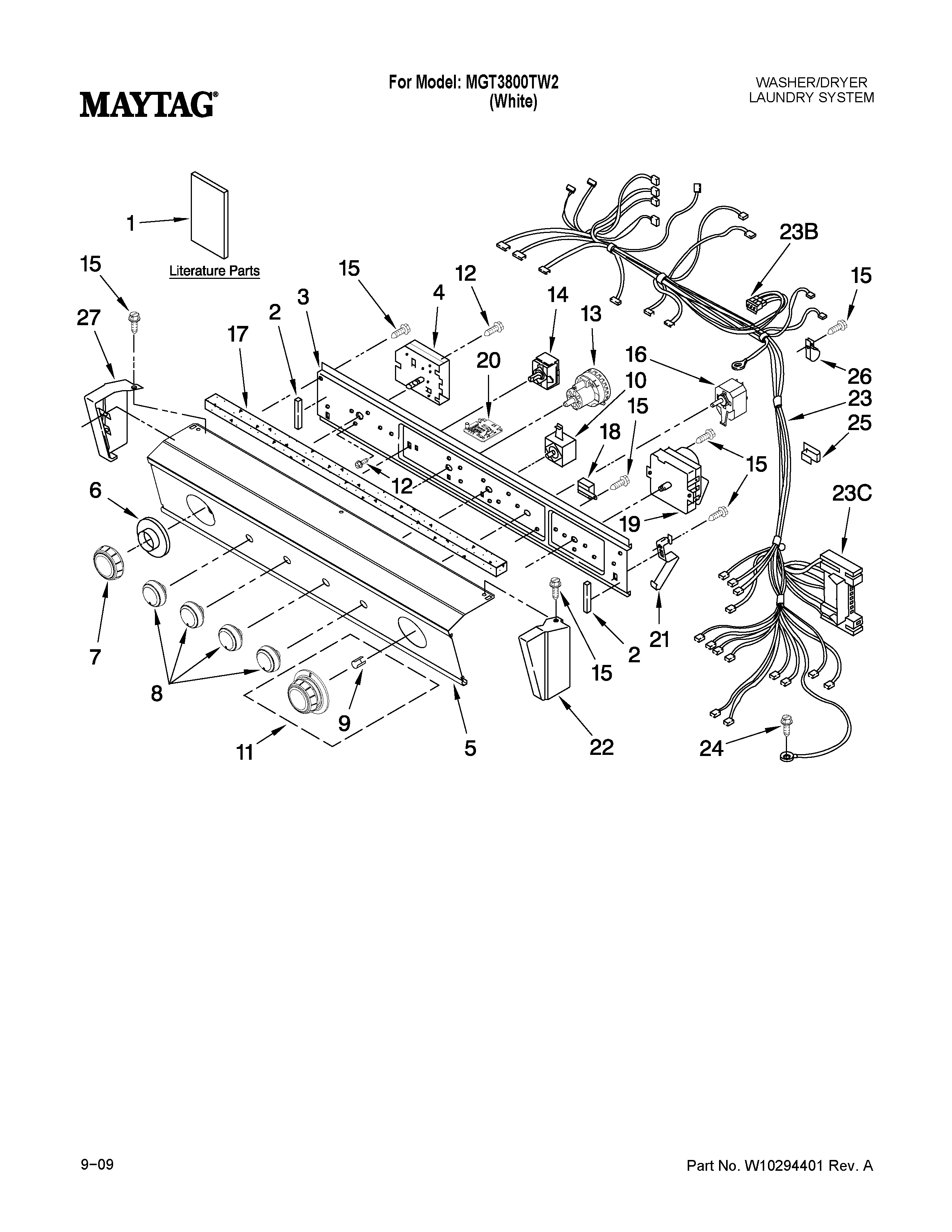 WASHER/DRYER CONTROL PANEL PARTS