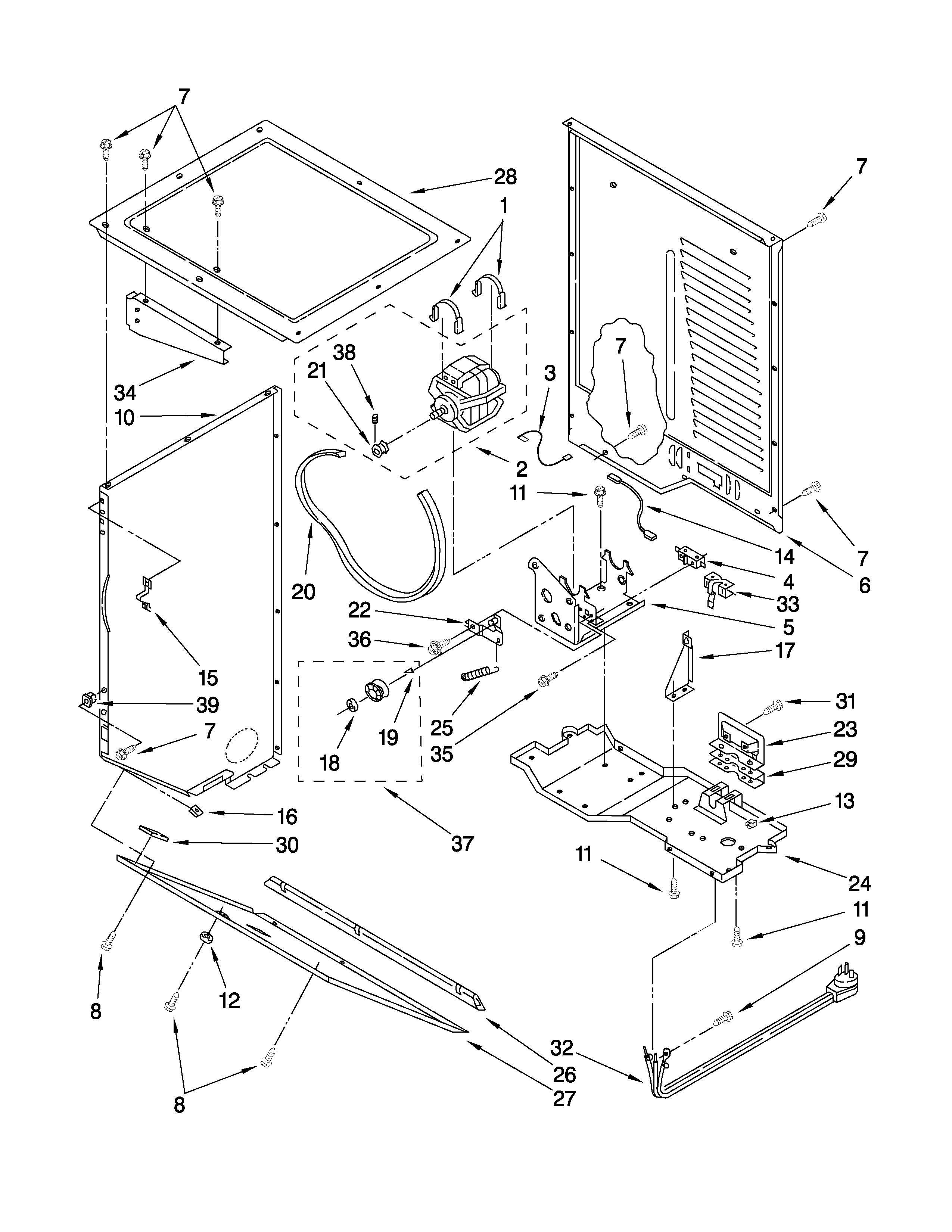 Dryer cabinet and motor parts