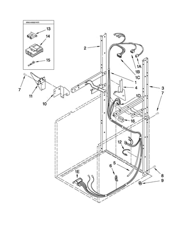 Dryer support and washer harness parts