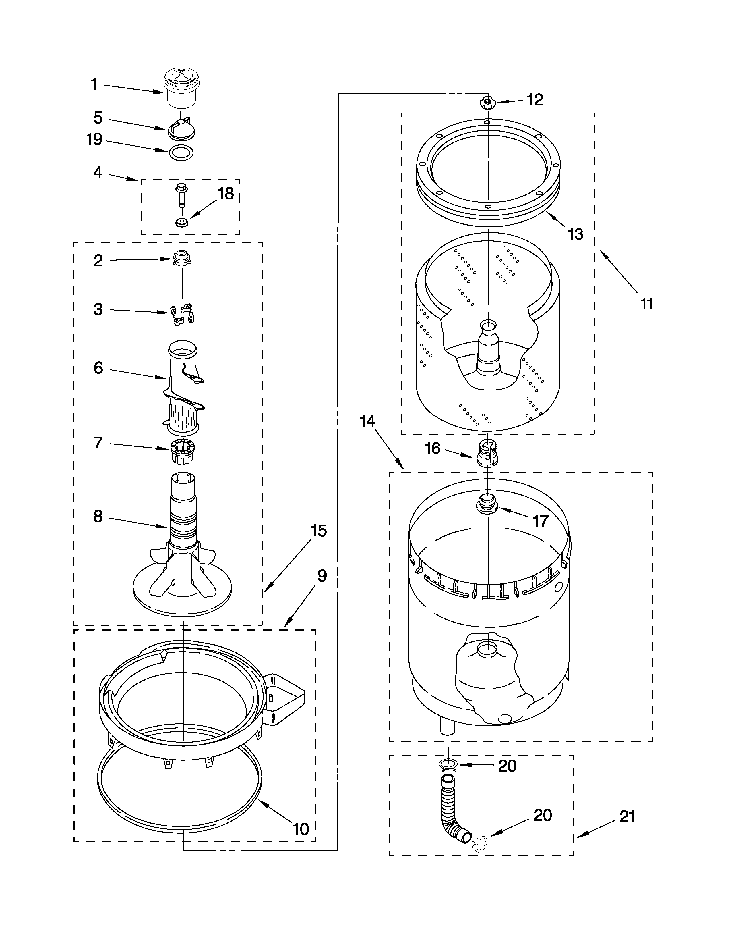 Agitator, basket and tub parts