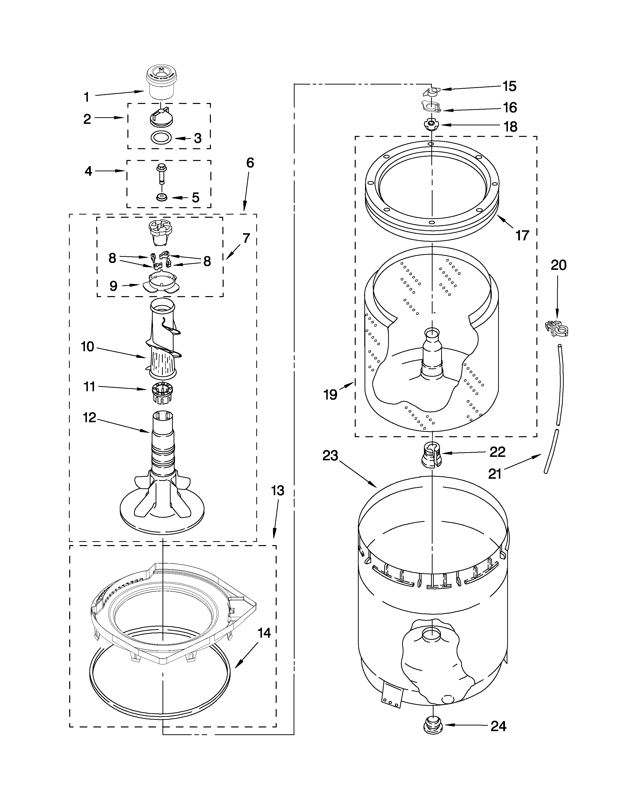 Agitator, basket and tub parts