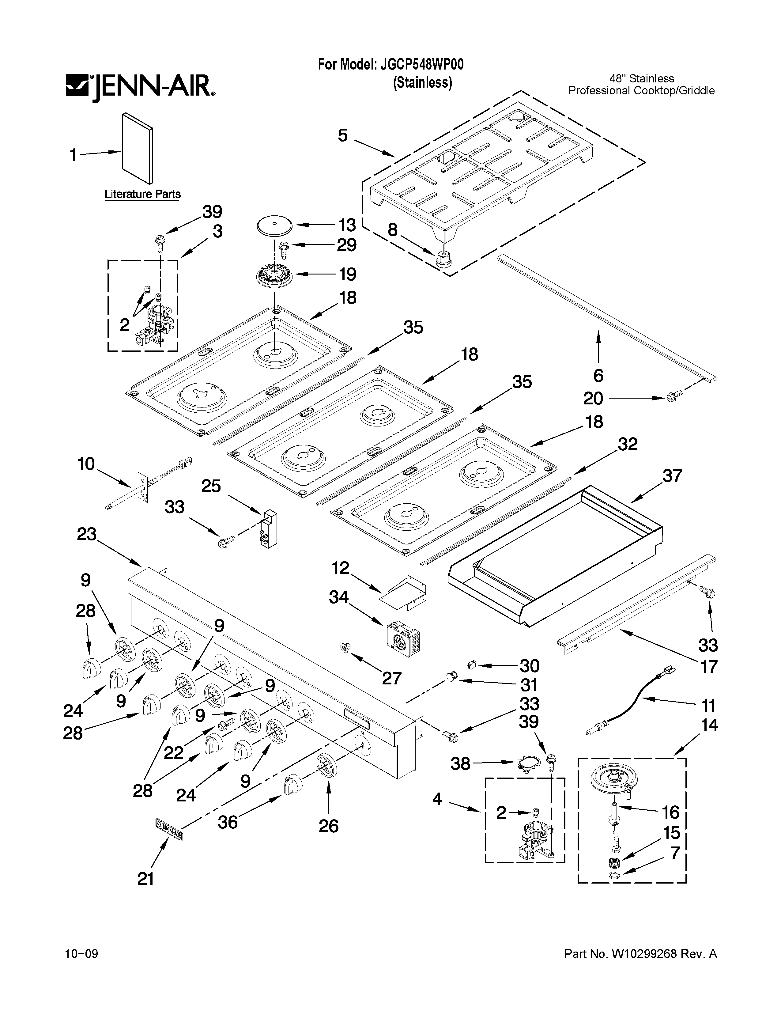 Cooktop, burner and grate parts